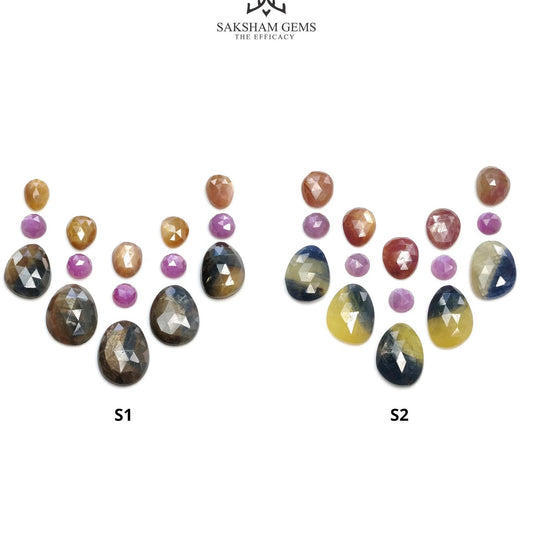 Multi Sapphire Gemstone Rose Cut : Natural Untreated Unheated Sapphire Multi Color Round & Egg Shape 15pcs Set