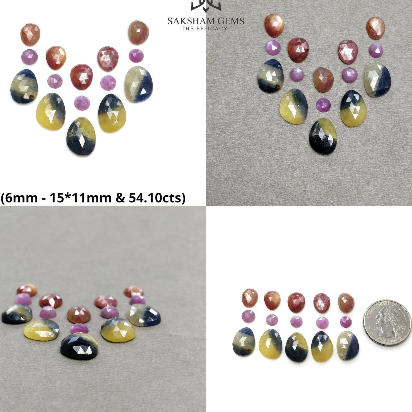 Multi Sapphire Gemstone Rose Cut : Natural Untreated Unheated Sapphire Multi Color Round & Egg Shape 15pcs Set