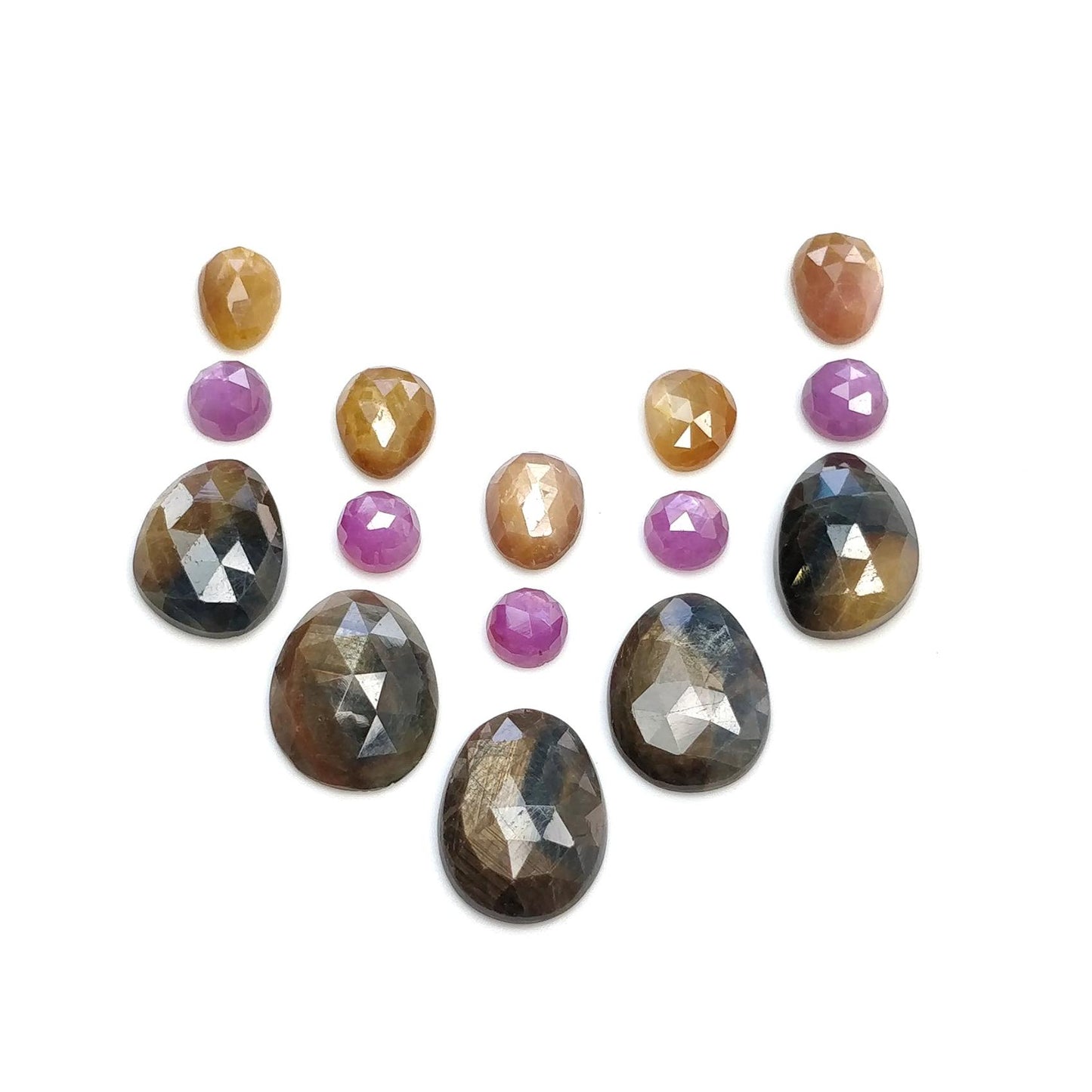 Multi Sapphire Gemstone Rose Cut : Natural Untreated Unheated Sapphire Multi Color Round & Egg Shape 15pcs Set