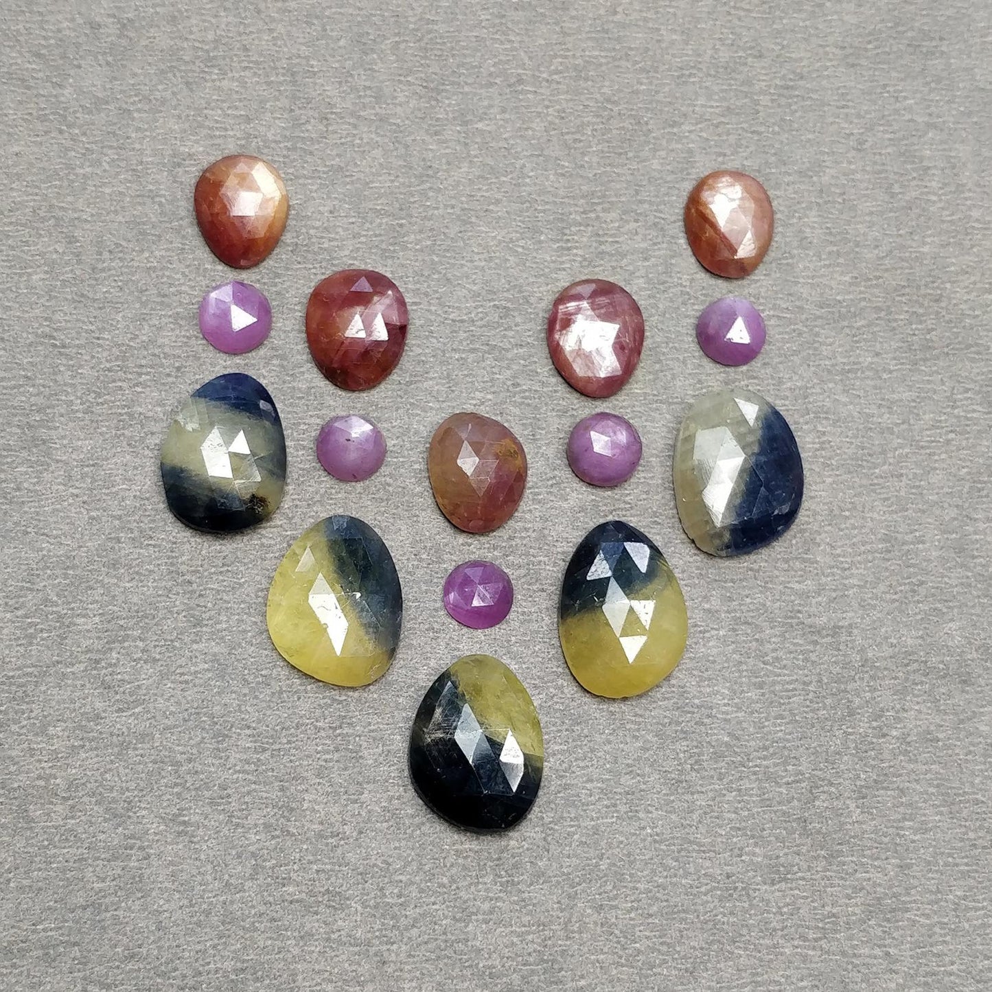 Multi Sapphire Gemstone Rose Cut : Natural Untreated Unheated Sapphire Multi Color Round & Egg Shape 15pcs Set