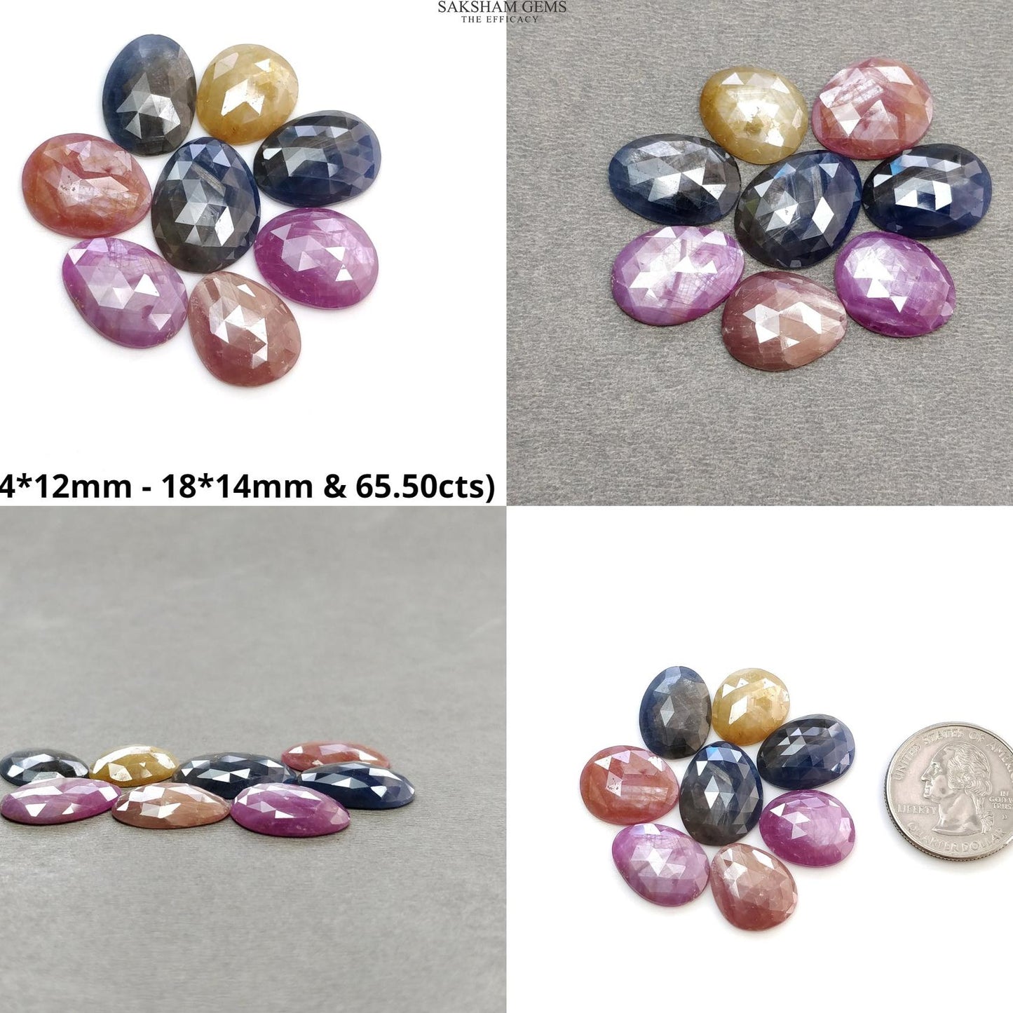 Multi Sapphire Gemstone Rose Cut : Natural Untreated Unheated Sapphire Multi Color Egg Shape Lot