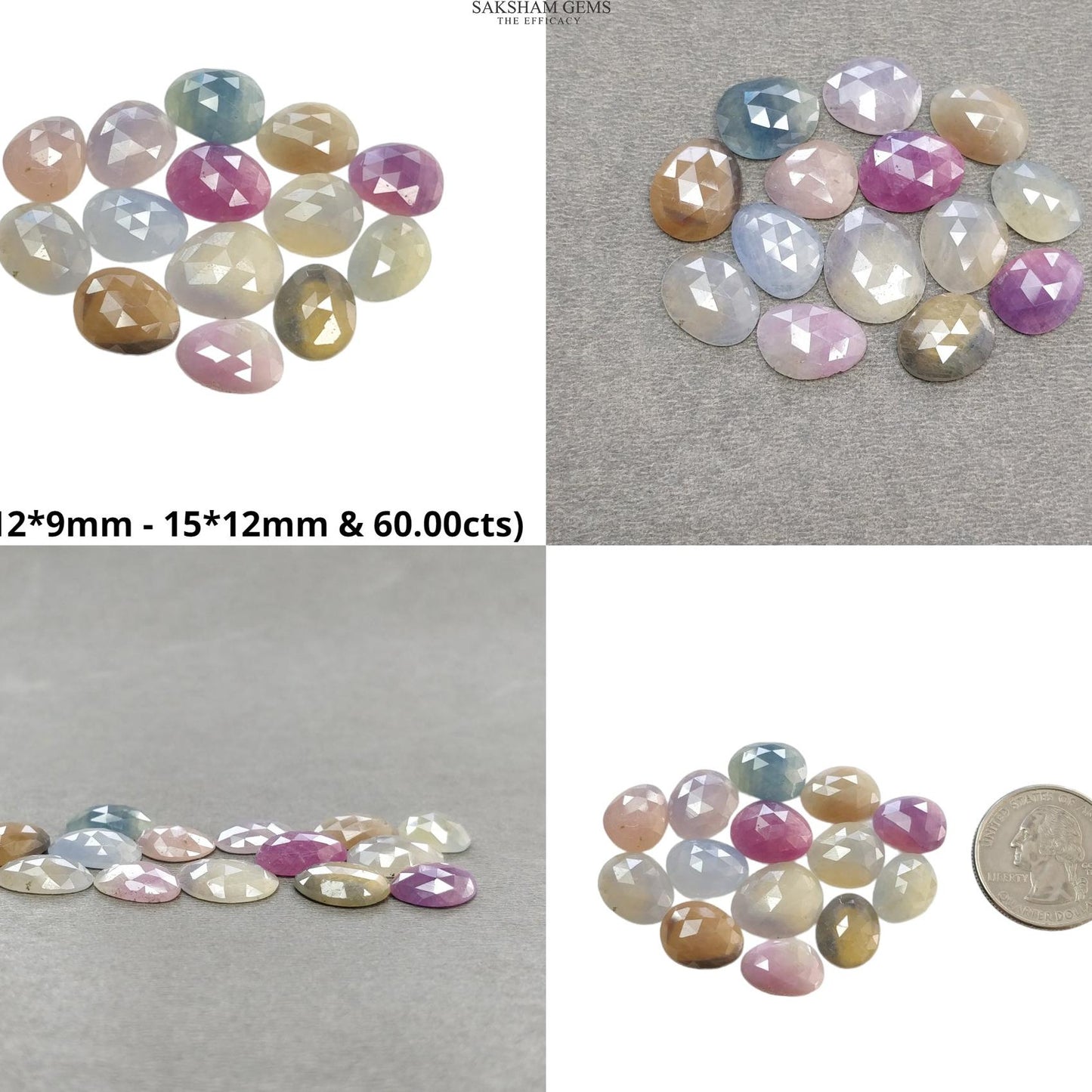 Multi Sapphire Gemstone Rose Cut : Natural Untreated Unheated Sapphire Multi Color Egg Shape Lot