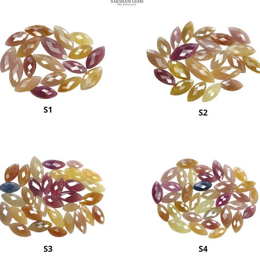 Multi Sapphire Gemstone Checker Cut : Natural Untreated Unheated Sapphire Briolette Bi-Color Marquise Shape Lot