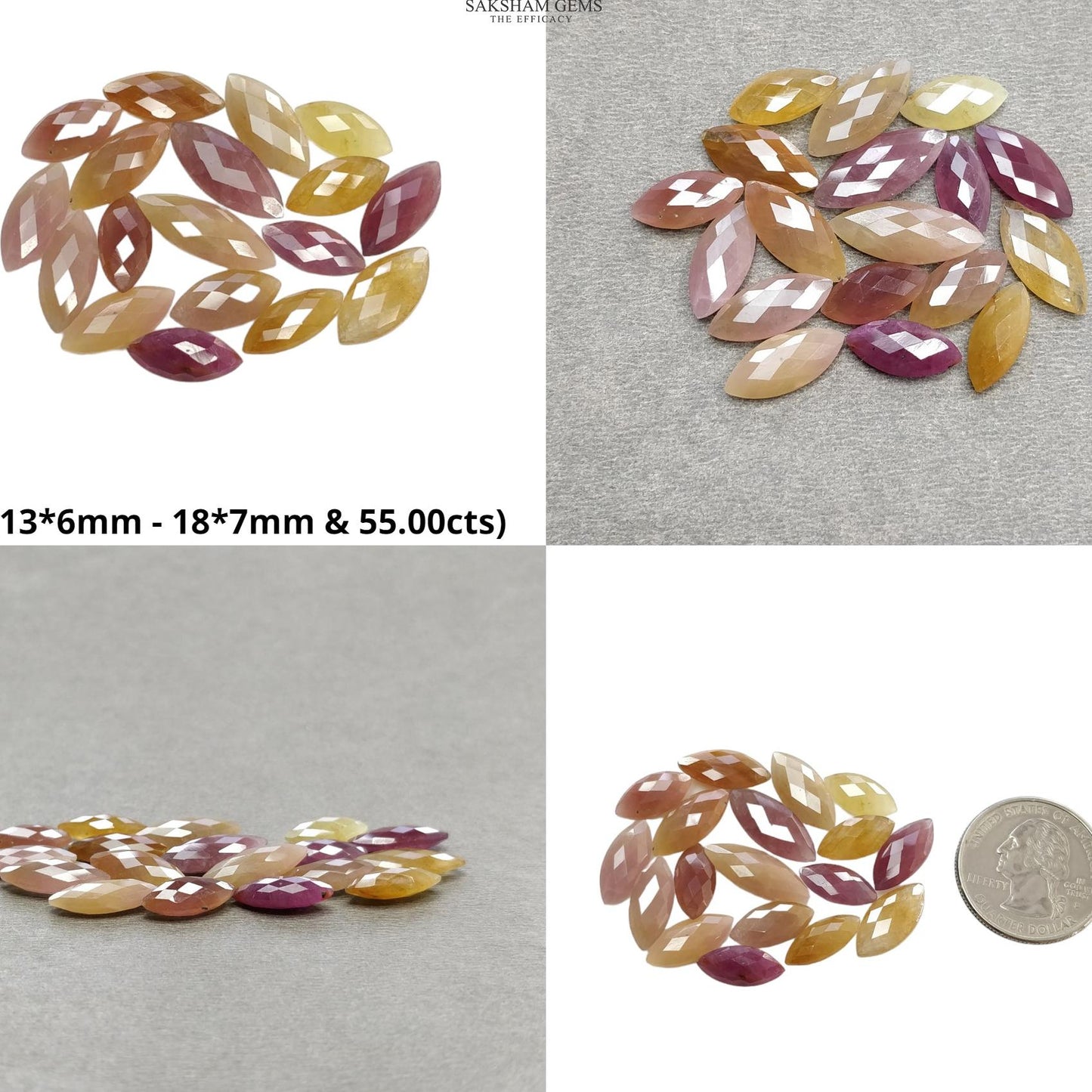 Multi Sapphire Gemstone Checker Cut : Natural Untreated Unheated Sapphire Briolette Bi-Color Marquise Shape Lot