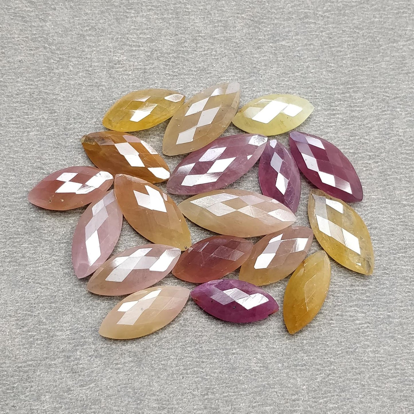 Multi Sapphire Gemstone Checker Cut : Natural Untreated Unheated Sapphire Briolette Bi-Color Marquise Shape Lot