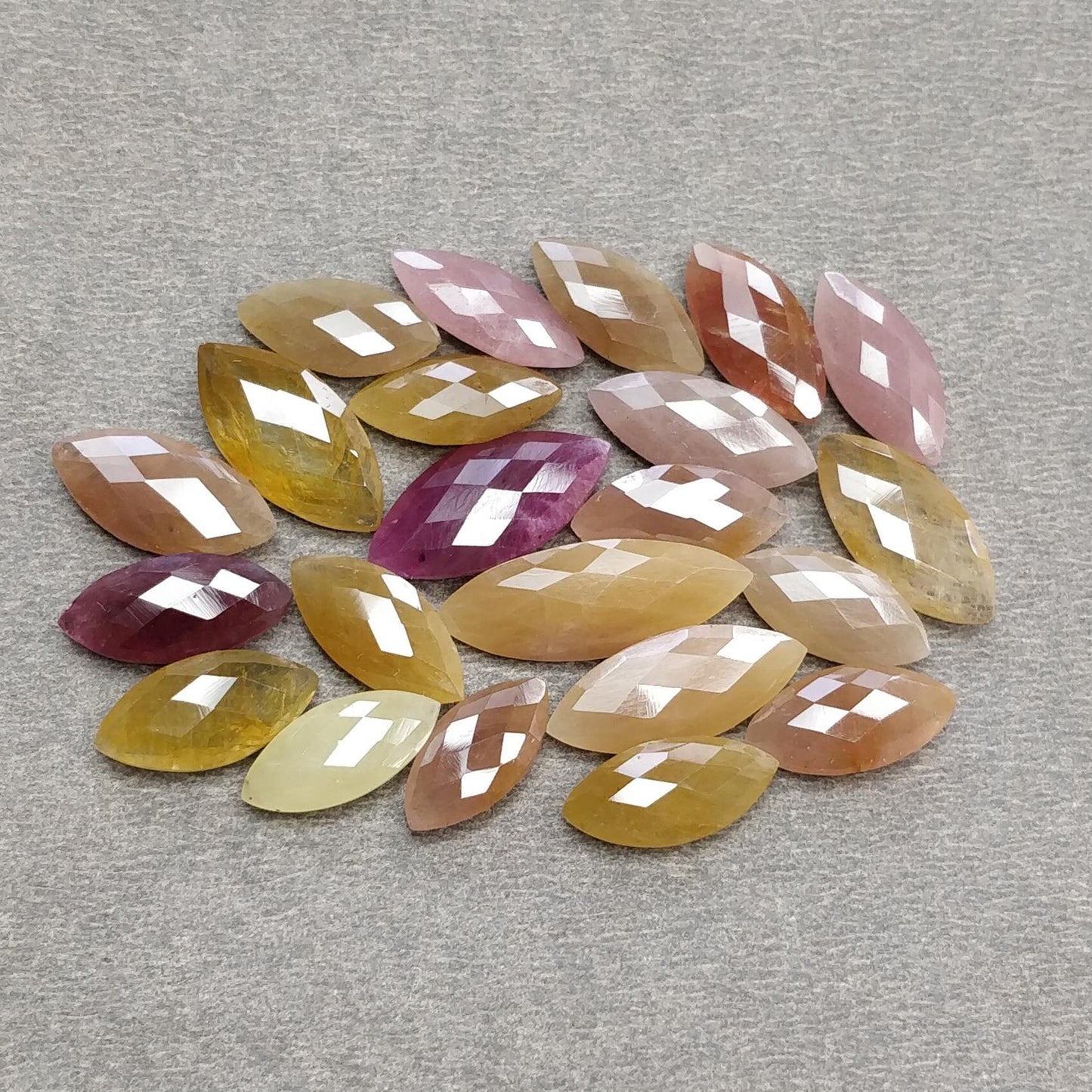 Multi Sapphire Gemstone Checker Cut : Natural Untreated Unheated Sapphire Briolette Bi-Color Marquise Shape Lot