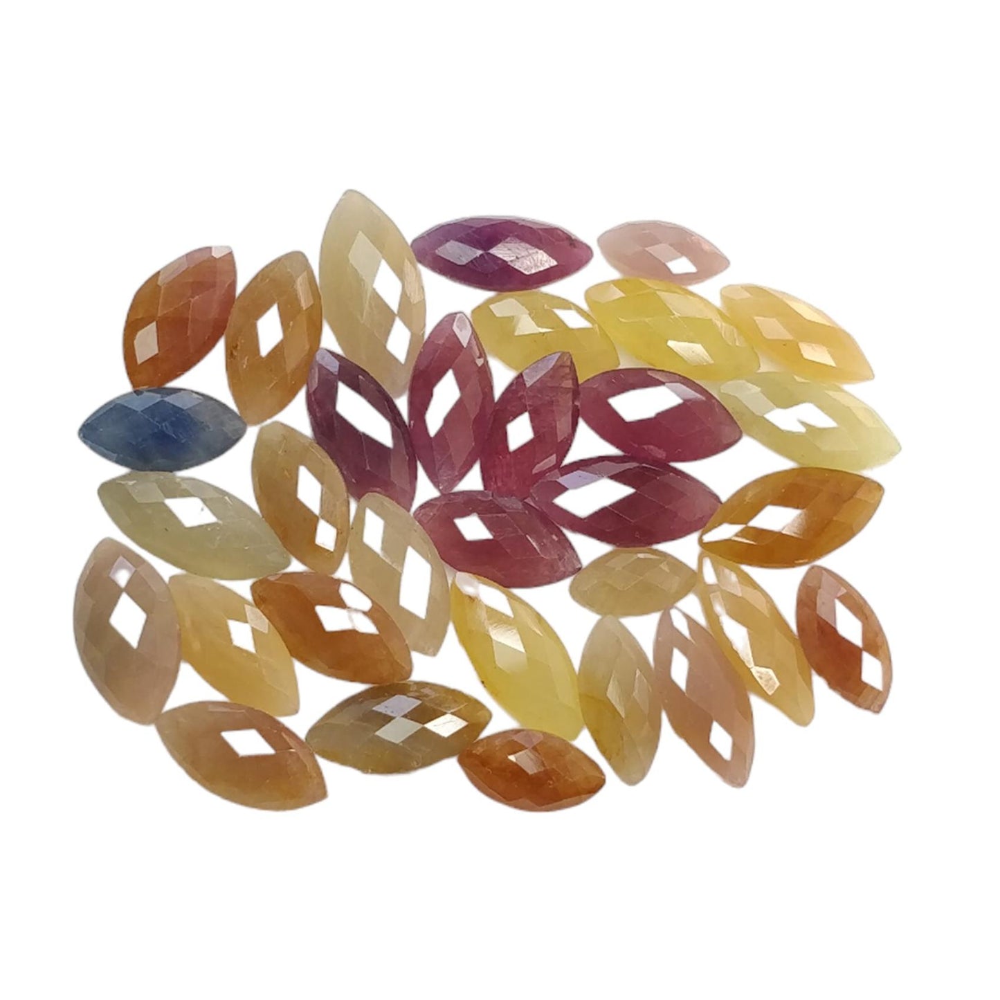 Multi Sapphire Gemstone Checker Cut : Natural Untreated Unheated Sapphire Briolette Bi-Color Marquise Shape Lot