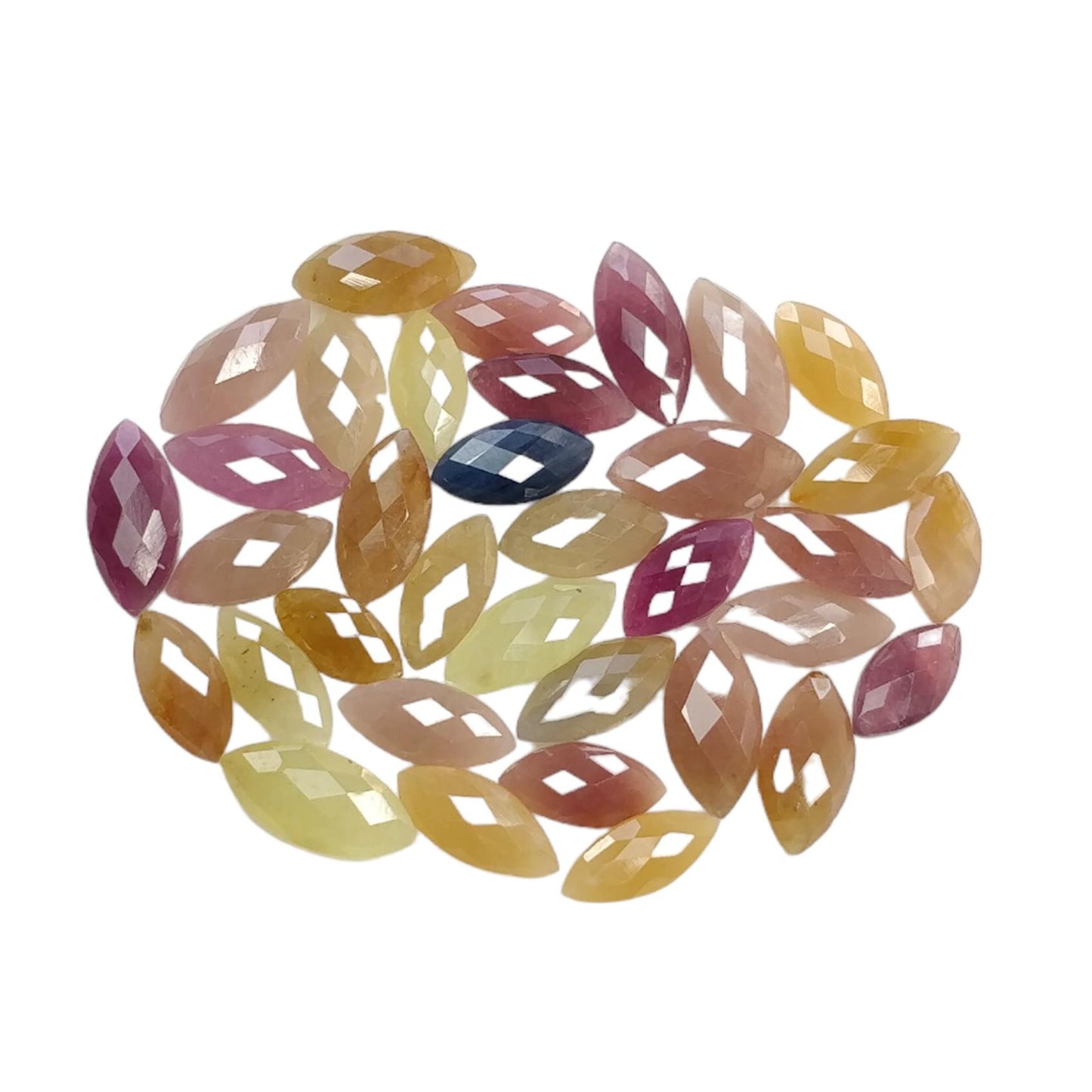 Multi Sapphire Gemstone Checker Cut : Natural Untreated Unheated Sapphire Briolette Bi-Color Marquise Shape Lot