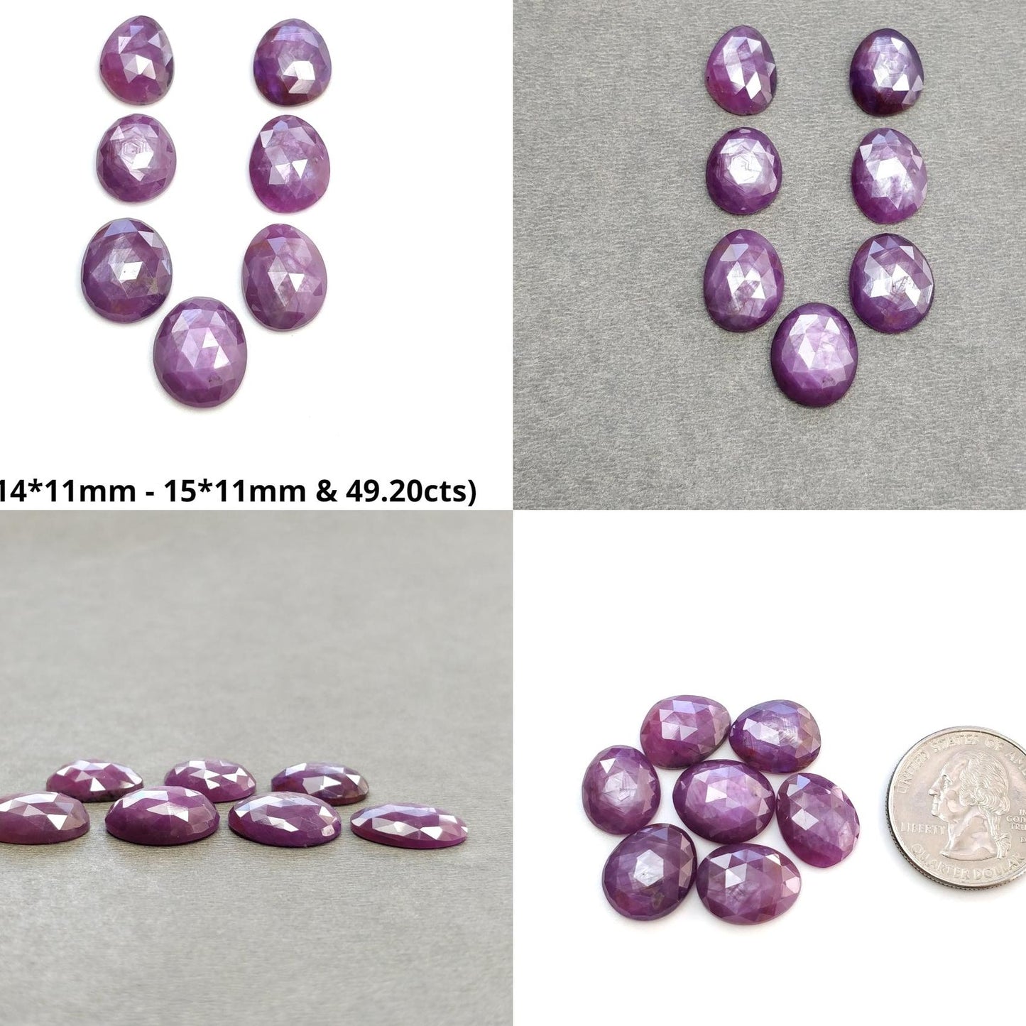 RUBY Gemstone Rose Cut : Natural Untreated Unheated Raspberry Purple Pink Ruby Egg Shape Set