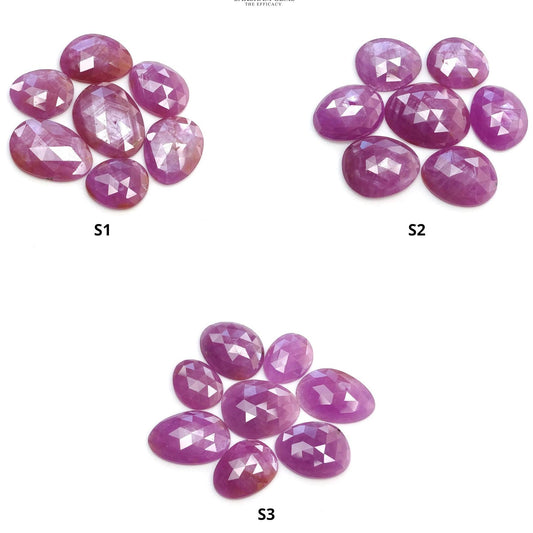 RUBY Gemstone Rose Cut : Natural Untreated Unheated Raspberry Purple Pink Ruby Egg Shape Set