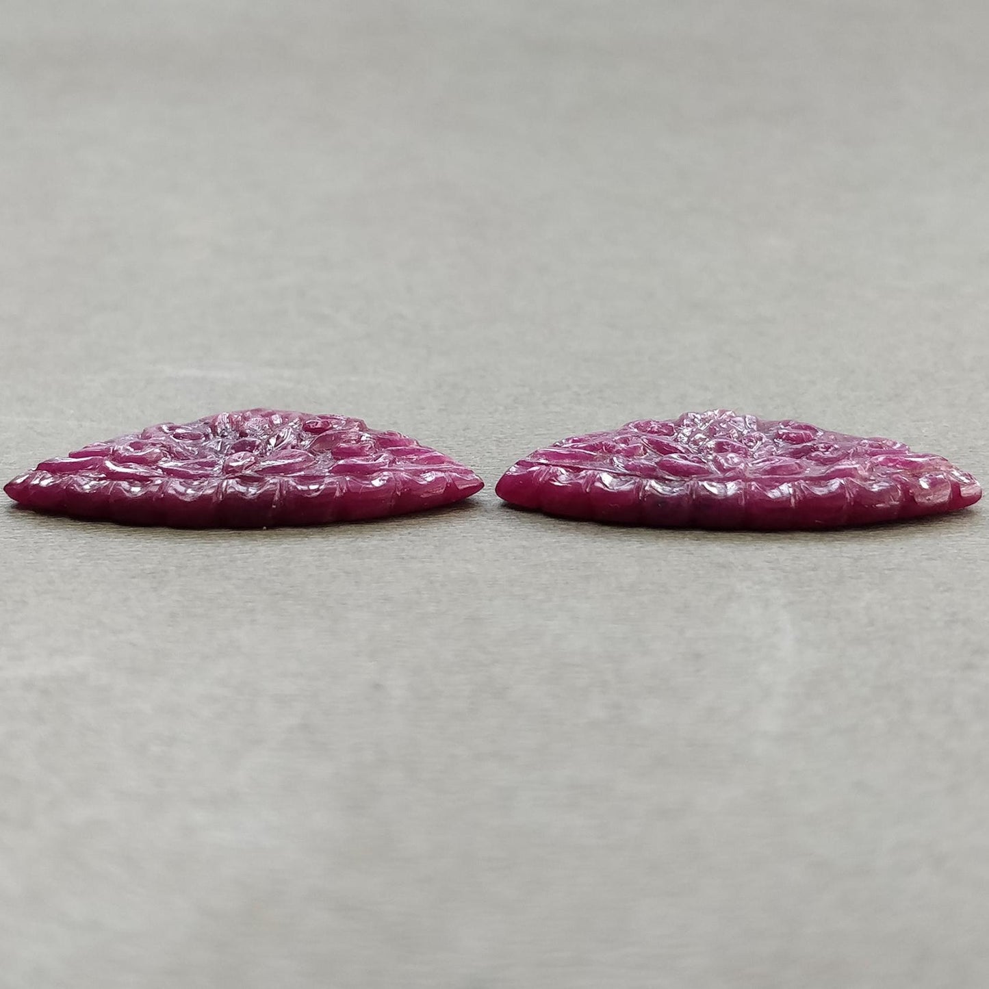 RUBY Gemstone Carving : 44.20cts Natural Untreated Unheated Red Ruby Hand Carved Triangle Shape 21*31mm Pair