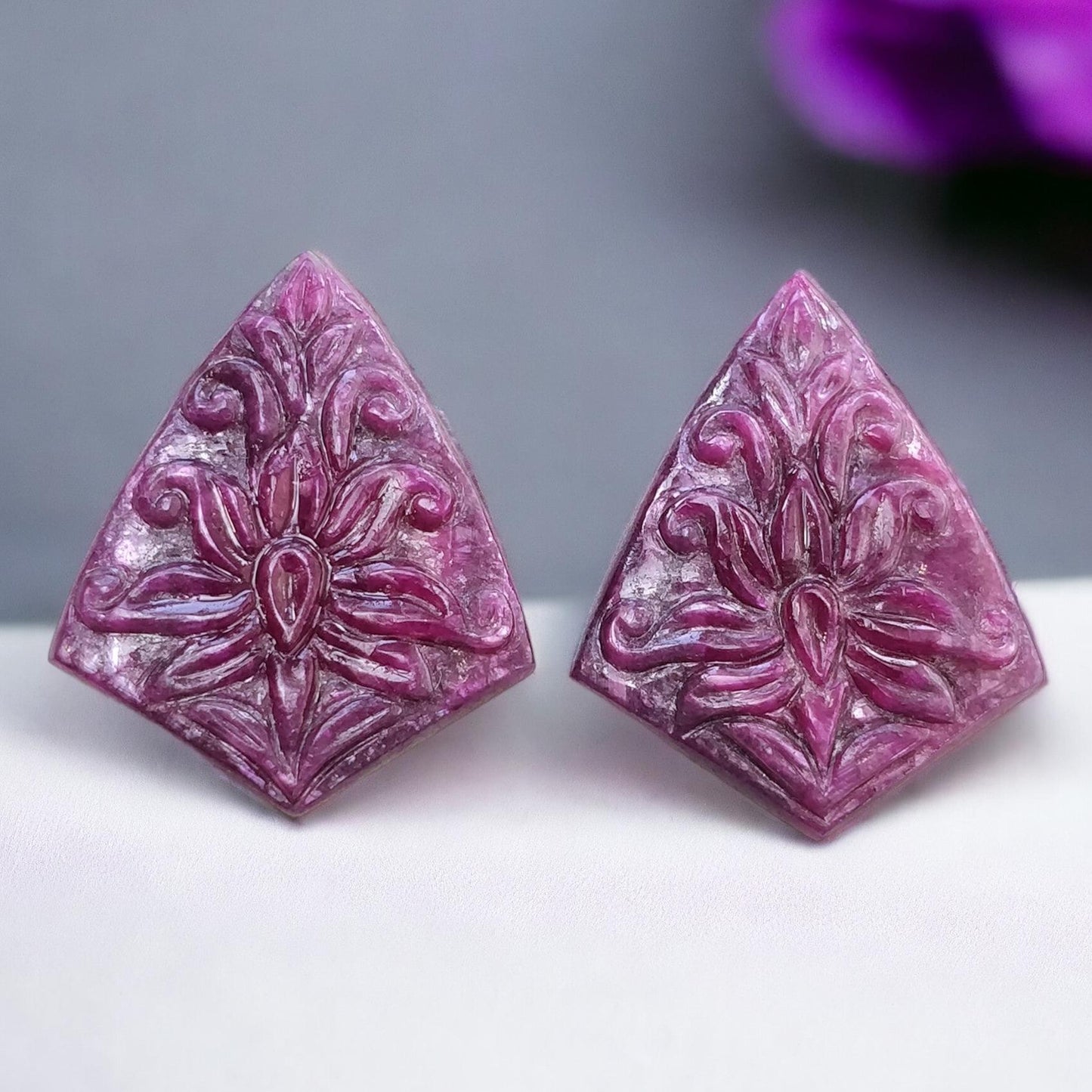 RUBY Gemstone Carving : 53.10cts Natural Untreated Unheated Red Ruby Hand Carved Uneven Shape 31*24mm Pair