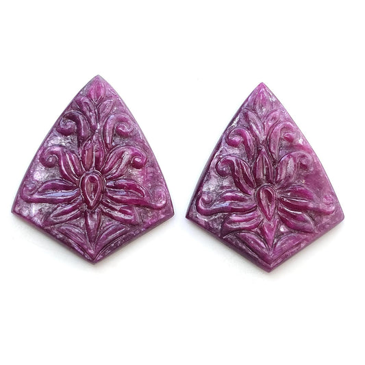 RUBY Gemstone Carving : 53.10cts Natural Untreated Unheated Red Ruby Hand Carved Uneven Shape 31*24mm Pair