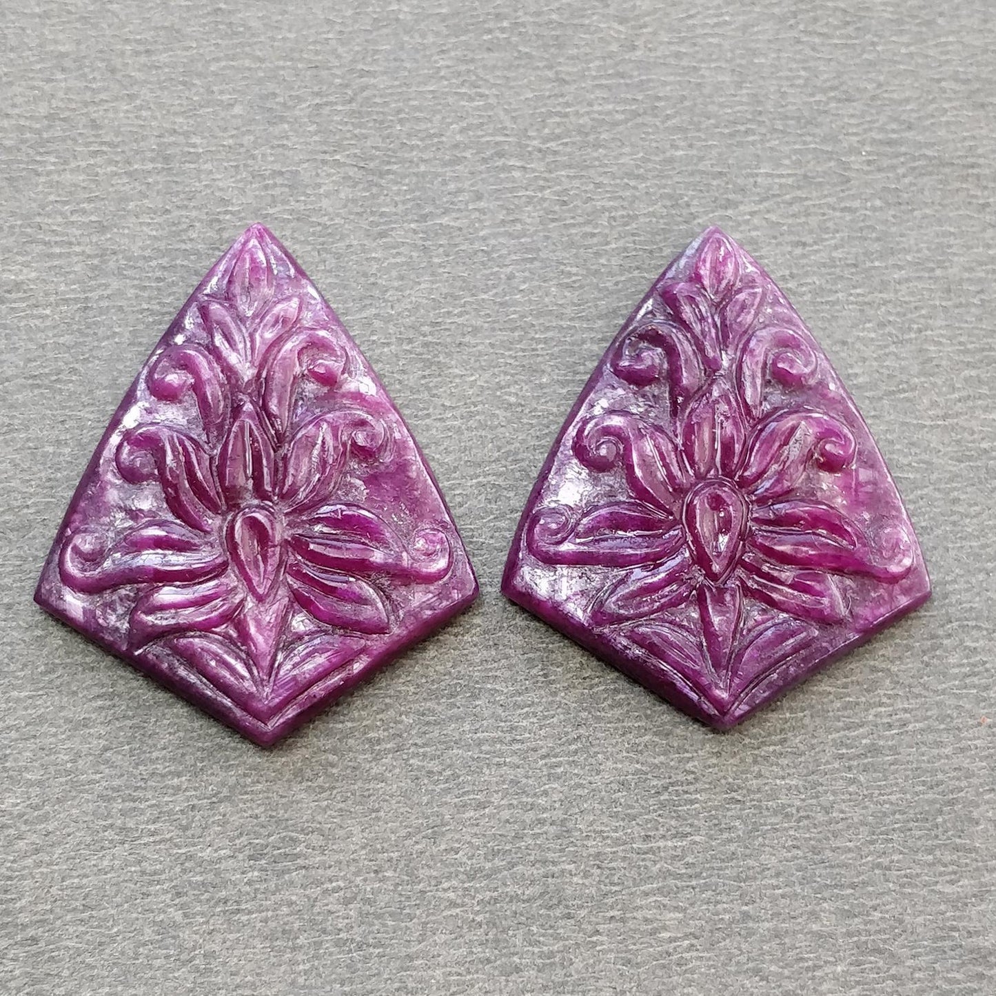 RUBY Gemstone Carving : 53.10cts Natural Untreated Unheated Red Ruby Hand Carved Uneven Shape 31*24mm Pair