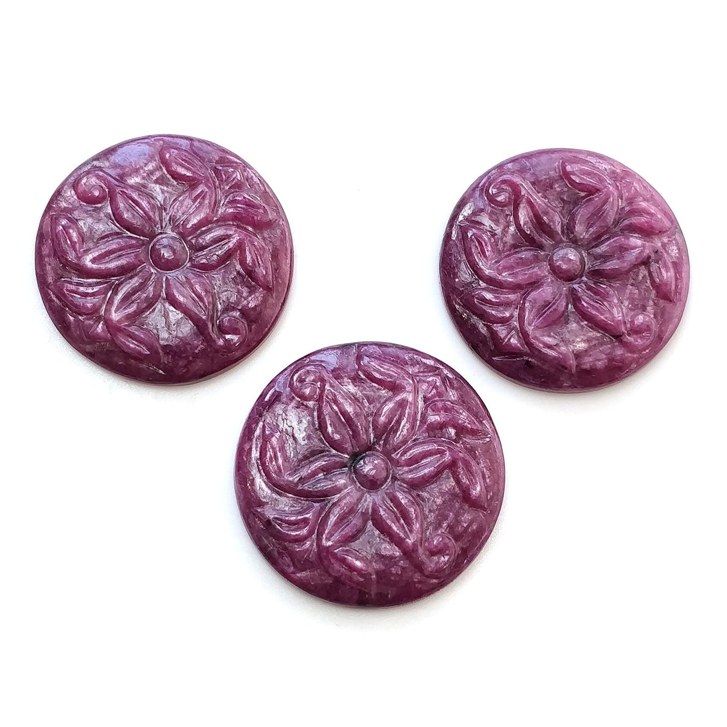 RUBY Gemstone Carving : 70.60cts Natural Untreated Unheated Red Ruby Hand Carved Round Shape 22mm - 22.5mm 3pcs