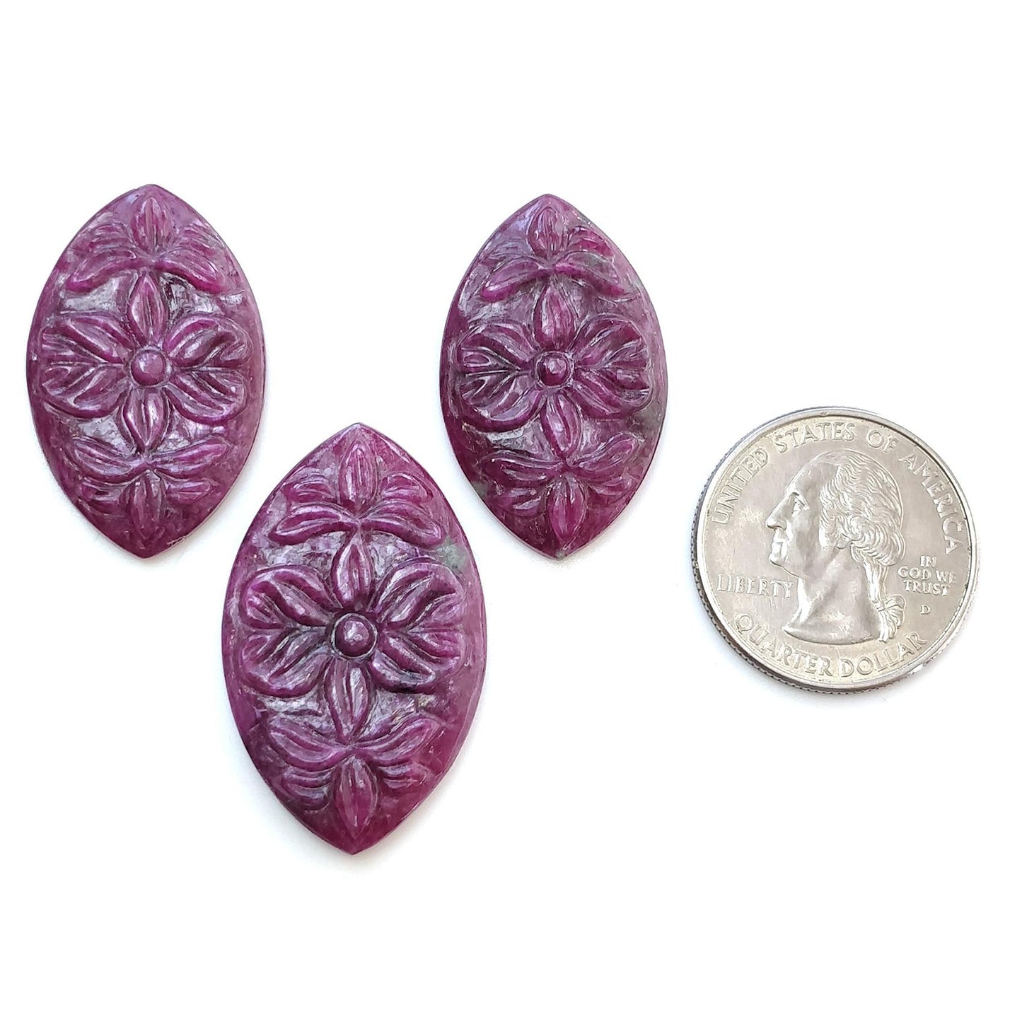 RUBY Gemstone Carving : 86.55cts Natural Untreated Unheated Red Ruby Hand Carved Marquise Shape 31*19mm - 35*21mm 3pcs