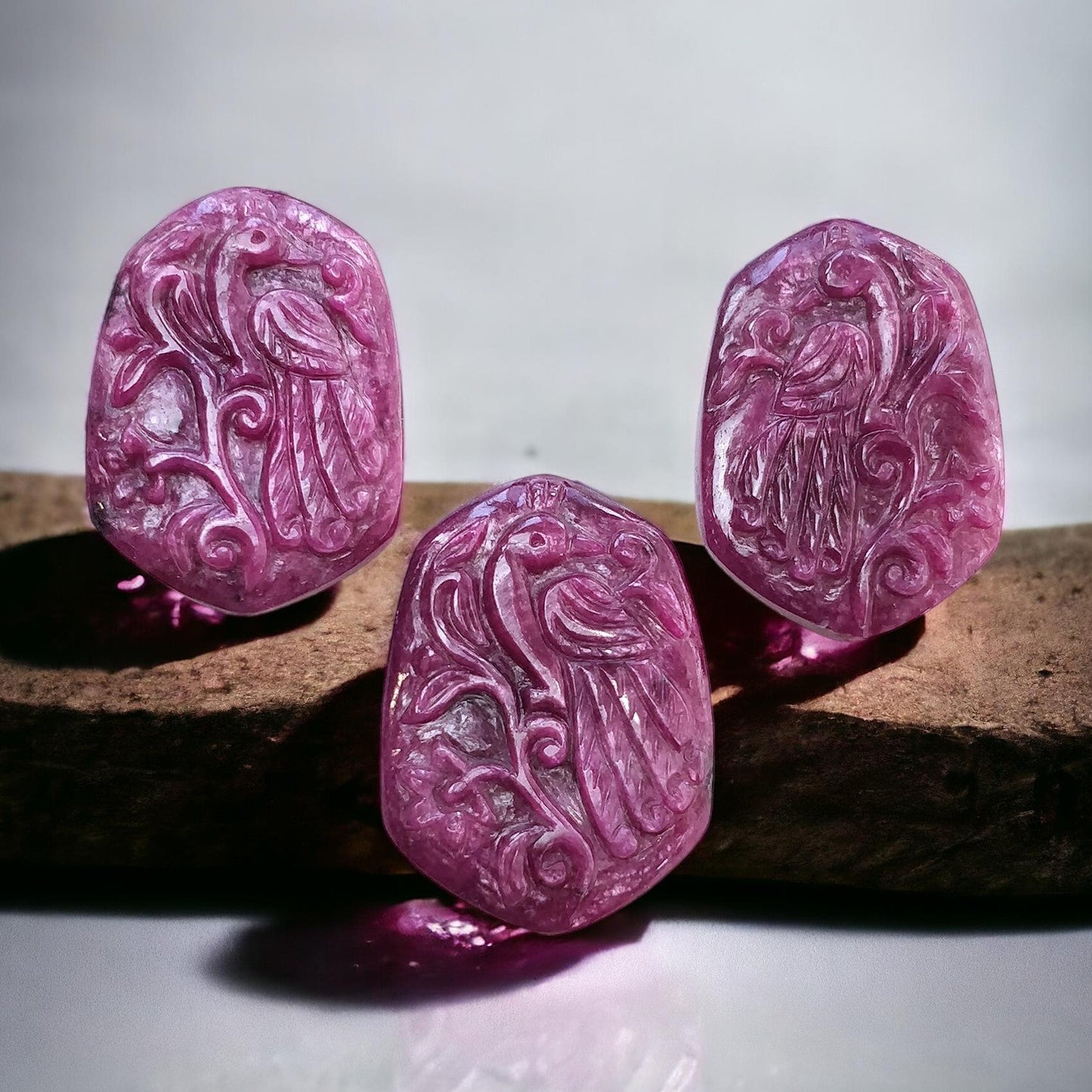 RUBY Gemstone Carving : 128.00cts Natural Untreated Unheated Red Ruby Hand Carved Peacock 34*24mm - 36*26mm 3pcs