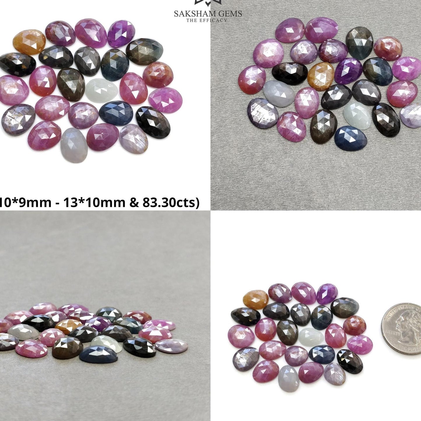 Multi Sapphire Gemstone Rose Cut : Natural Untreated Unheated Sapphire Multi Color Egg Shape 25pcs Lot