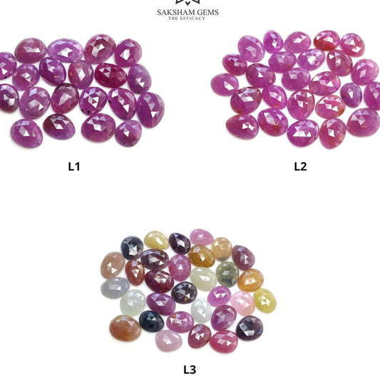 Ruby & Multi Sapphire Gemstone Rose Cut : Natural Untreated Unheated Sapphire Multi Color Egg Shape Lot