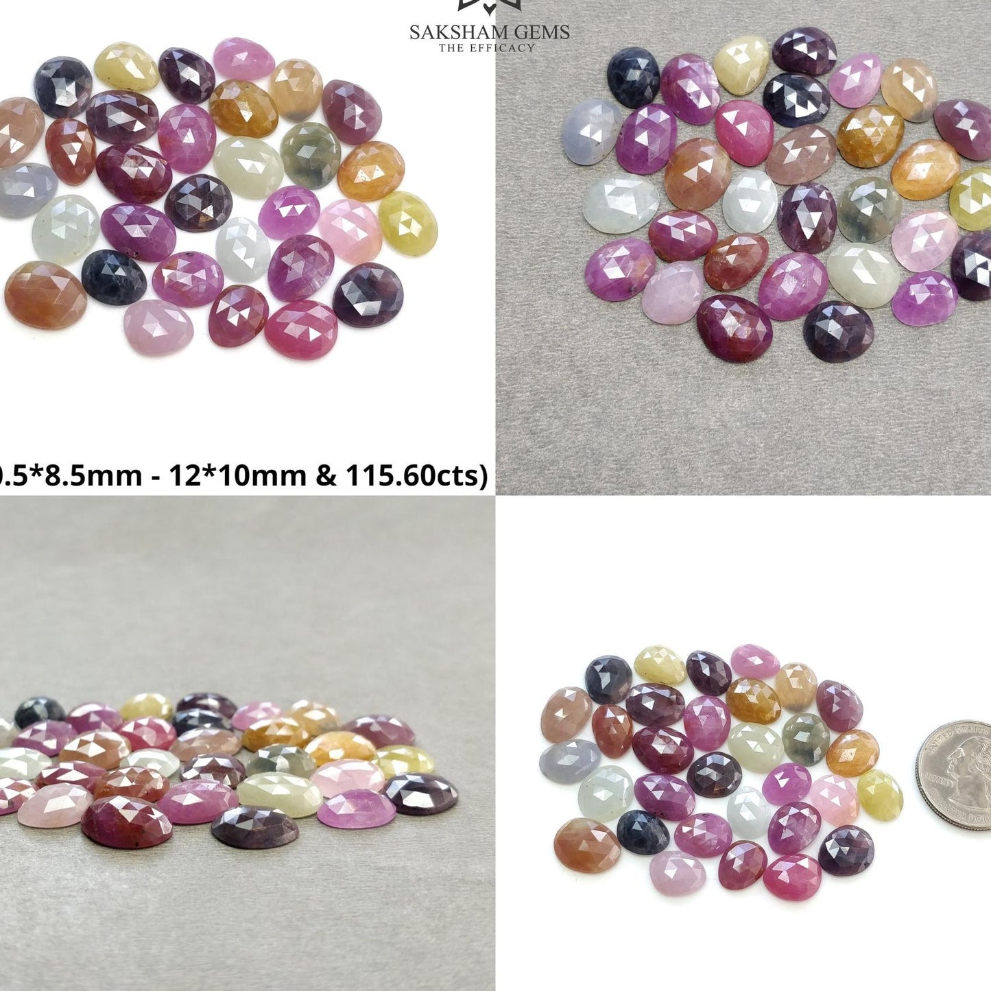 Ruby & Multi Sapphire Gemstone Rose Cut : Natural Untreated Unheated Sapphire Multi Color Egg Shape Lot