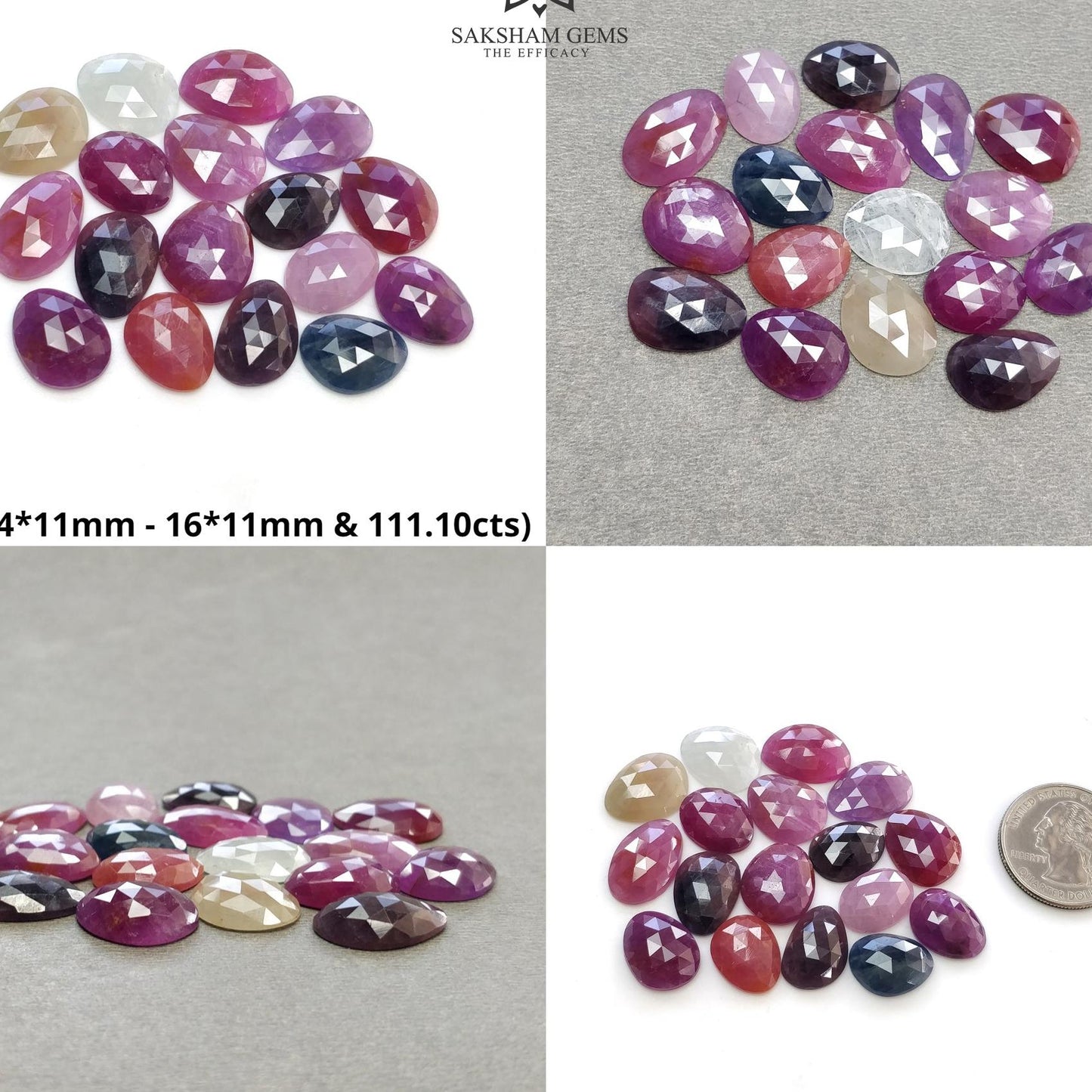 Multi Sapphire Gemstone Rose Cut : Natural Untreated Unheated Sapphire Multi Color Egg Shape Lot