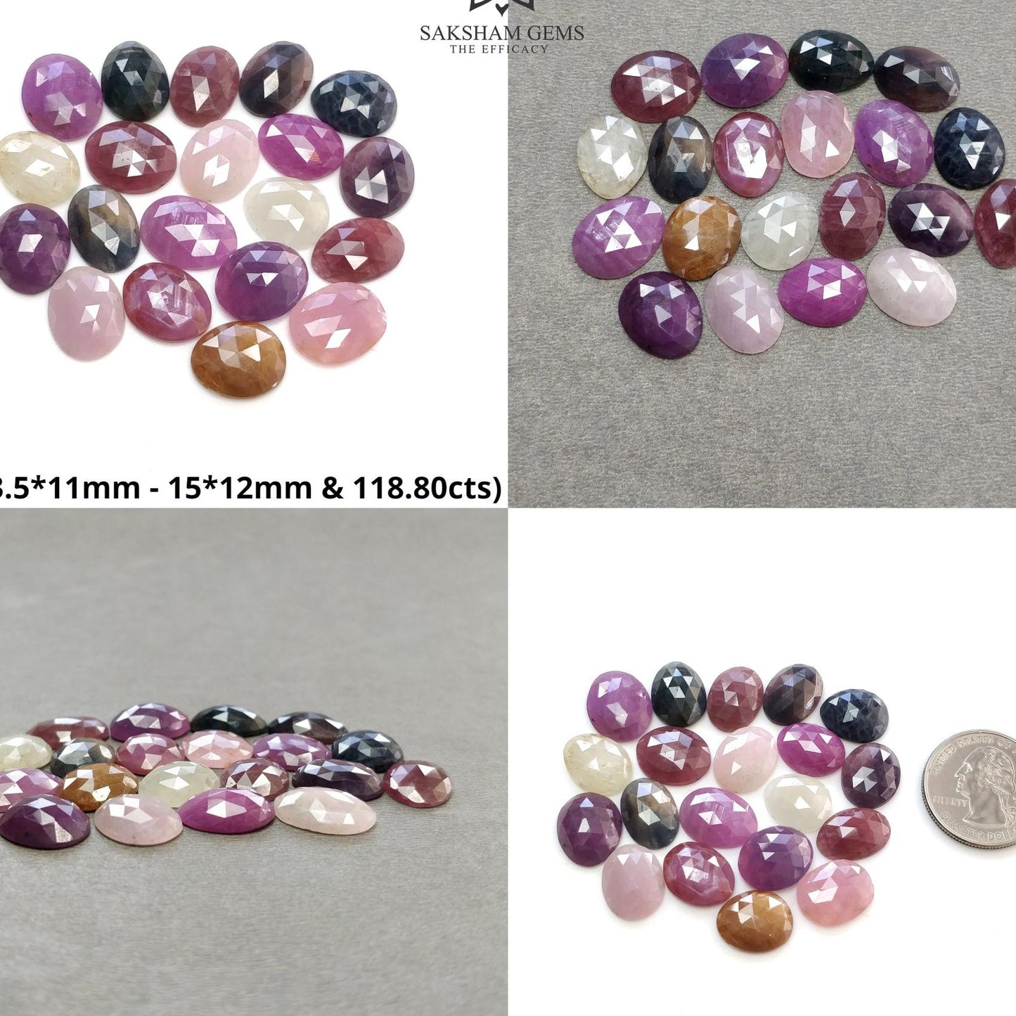 Multi Sapphire Gemstone Rose Cut : Natural Untreated Unheated Sapphire Multi Color Egg Shape Lot