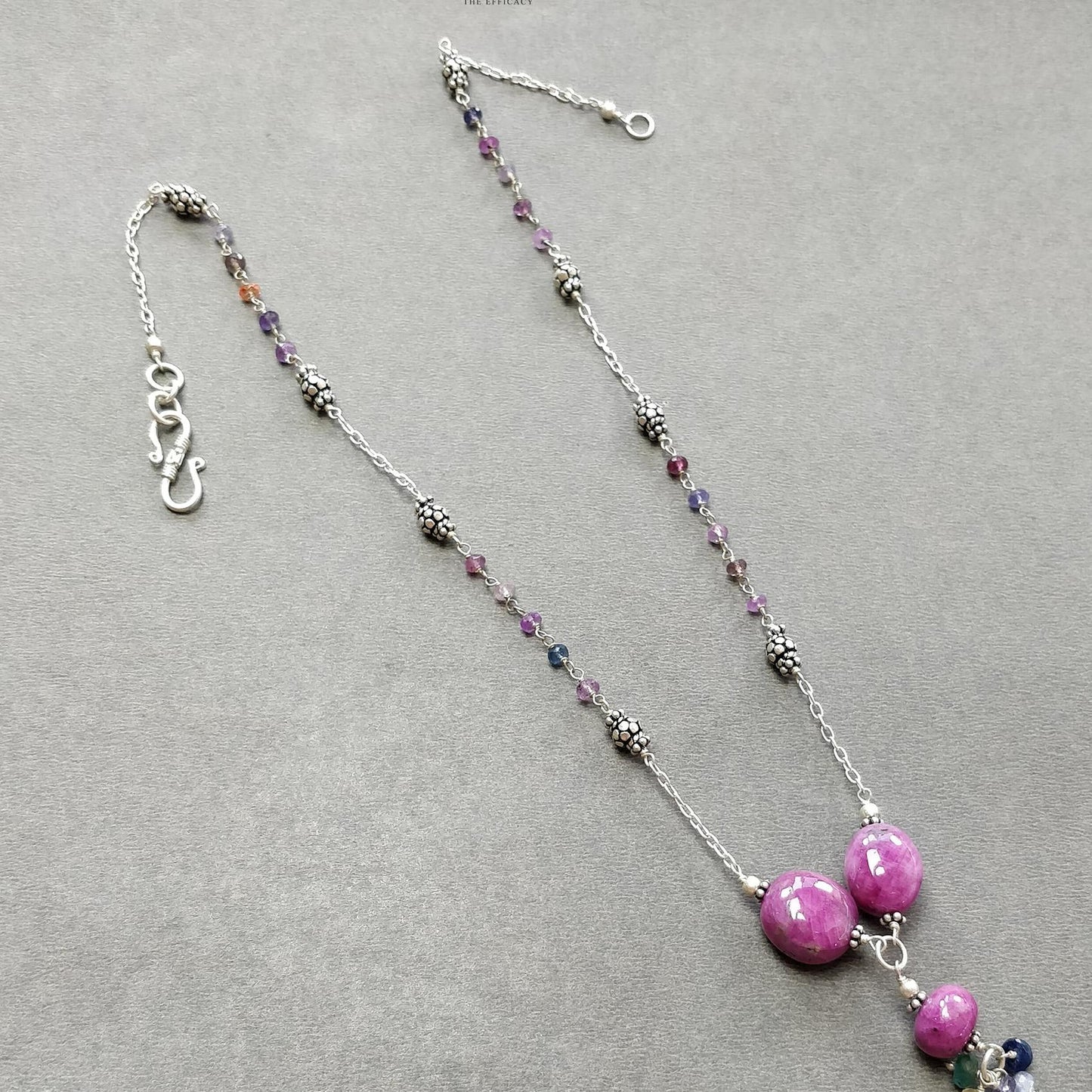 Ruby & Emerald Sapphire Beads Necklace And Earring : 30.43gms 925 Silver Natural Ruby Untreated Plain Beaded Earrings Necklace Set