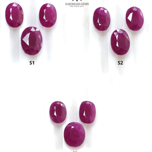 Ruby Gemstone Normal Cut : Natural Untreated Unheated Red Ruby Oval & Cushion Shape 3pcs Set