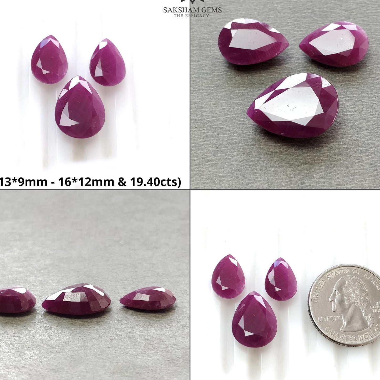Ruby Gemstone Normal Cut : Natural Untreated Unheated Red Ruby Oval & Baguette Shape 3pcs Set