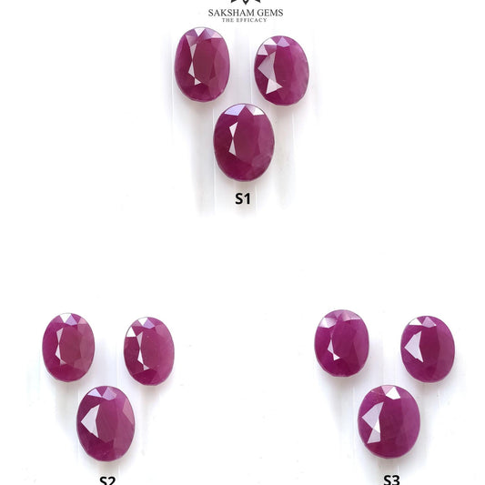 Ruby Gemstone Normal Cut : Natural Untreated Unheated Red Ruby Oval Shape 3pcs Set