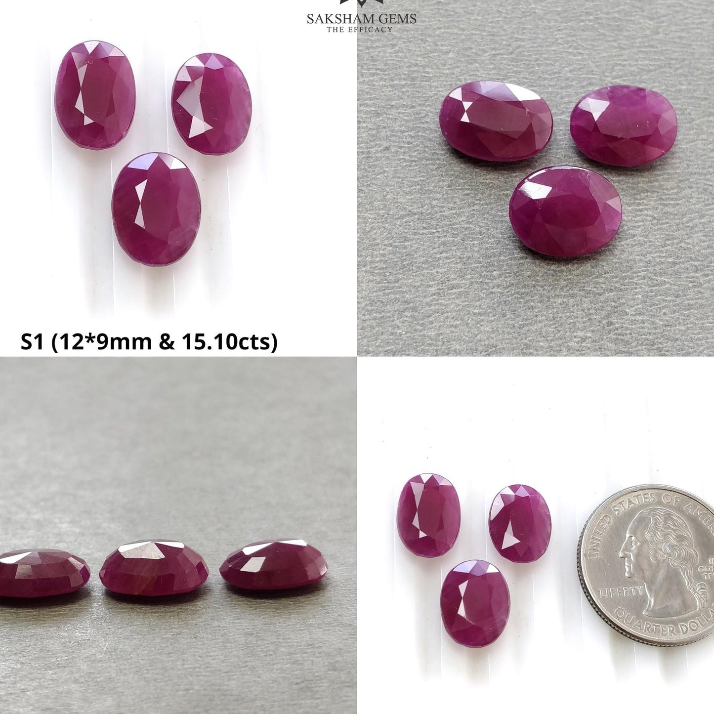 Ruby Gemstone Normal Cut : Natural Untreated Unheated Red Ruby Oval Shape 3pcs Set