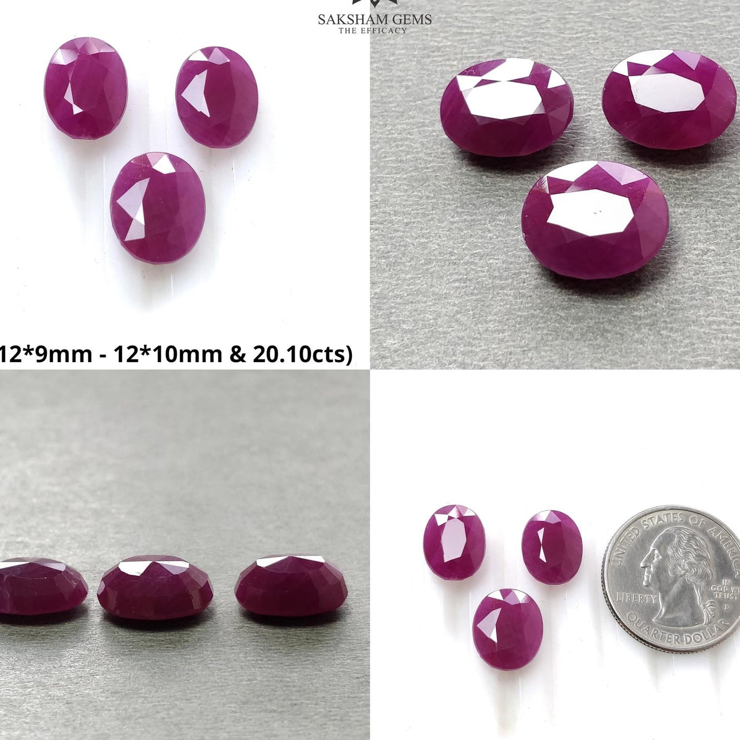 Ruby Gemstone Normal Cut : Natural Untreated Unheated Red Ruby Oval Shape 3pcs Set