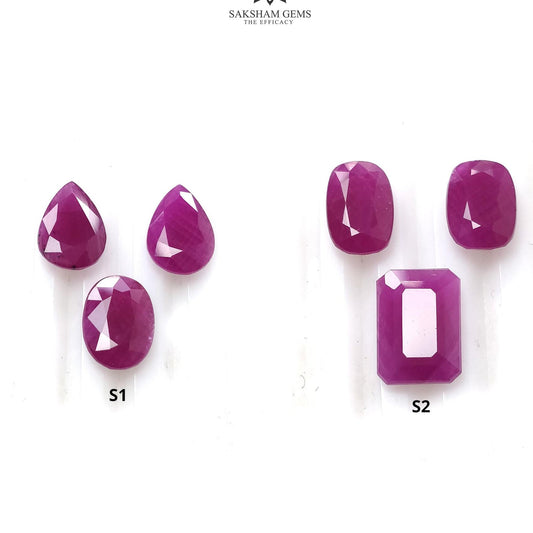 Ruby Gemstone Normal Cut : Natural Untreated Unheated Red Ruby Pear Oval & Baguette Shape 3pcs Set