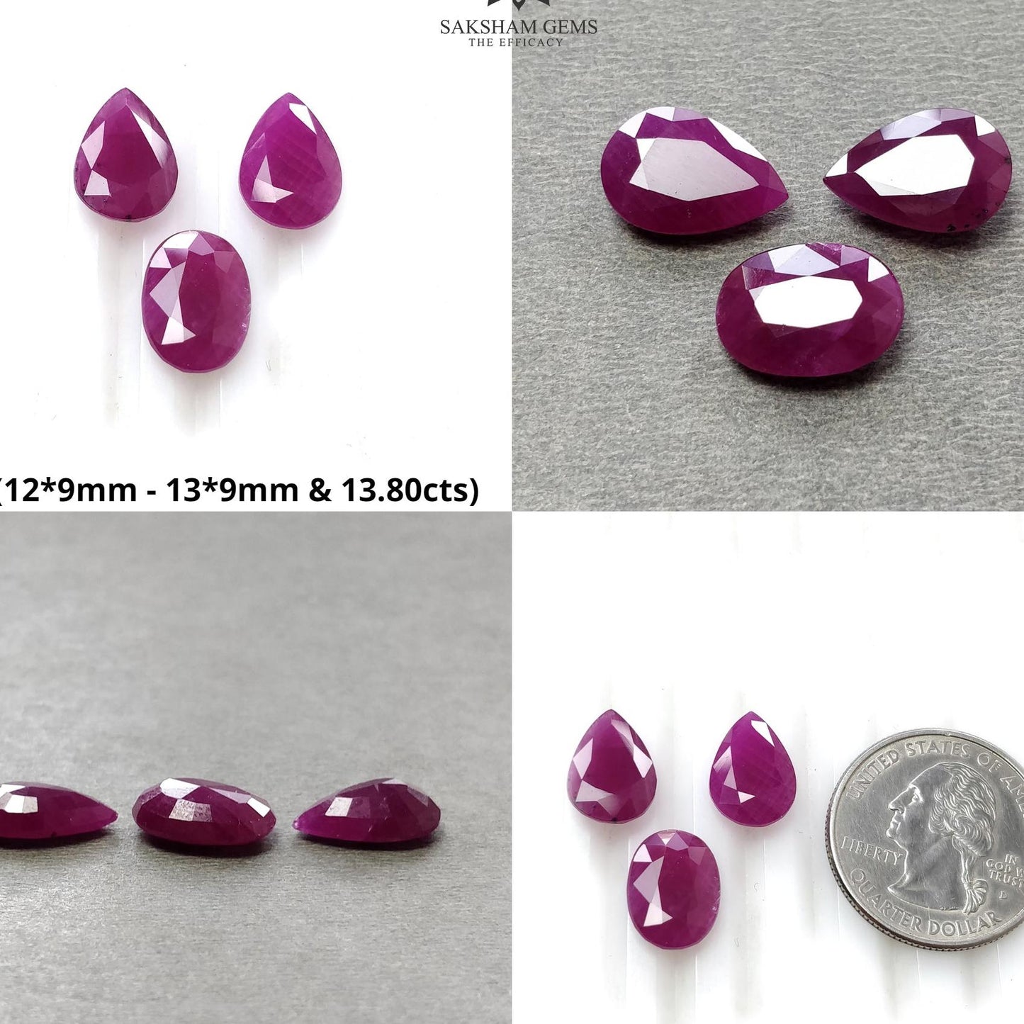 Ruby Gemstone Normal Cut : Natural Untreated Unheated Red Ruby Pear Oval & Baguette Shape 3pcs Set