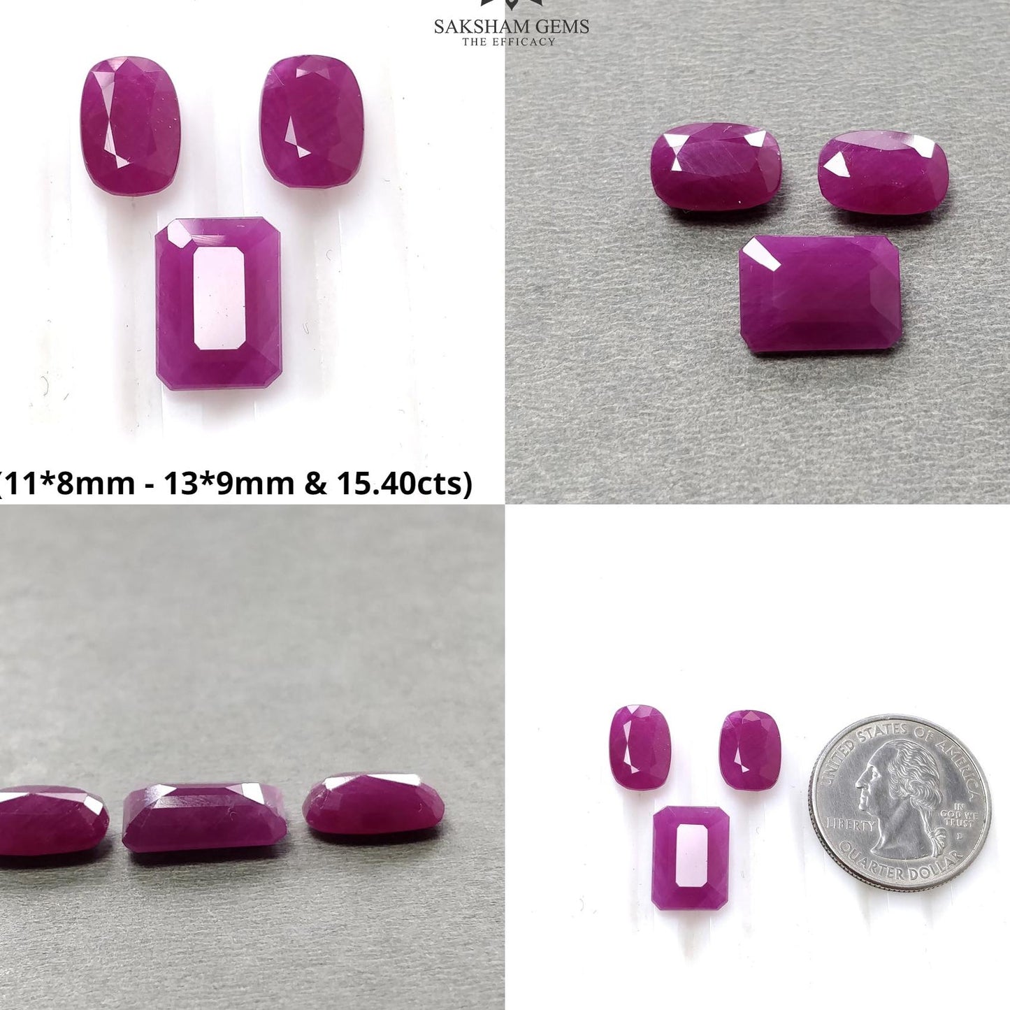 Ruby Gemstone Normal Cut : Natural Untreated Unheated Red Ruby Pear Oval & Baguette Shape 3pcs Set