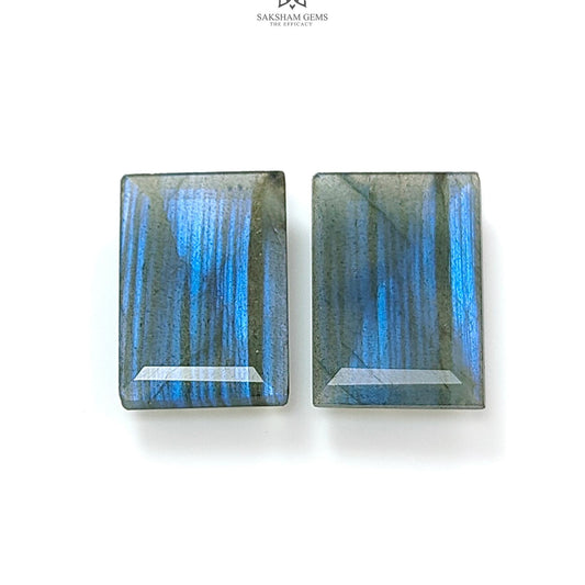 Labradorite Cabochon Fancy Cut: 17.70cts Natural Untreated Unheated Blue Labradorite Baguette Shape 19*13mm Pair For Jewelry
