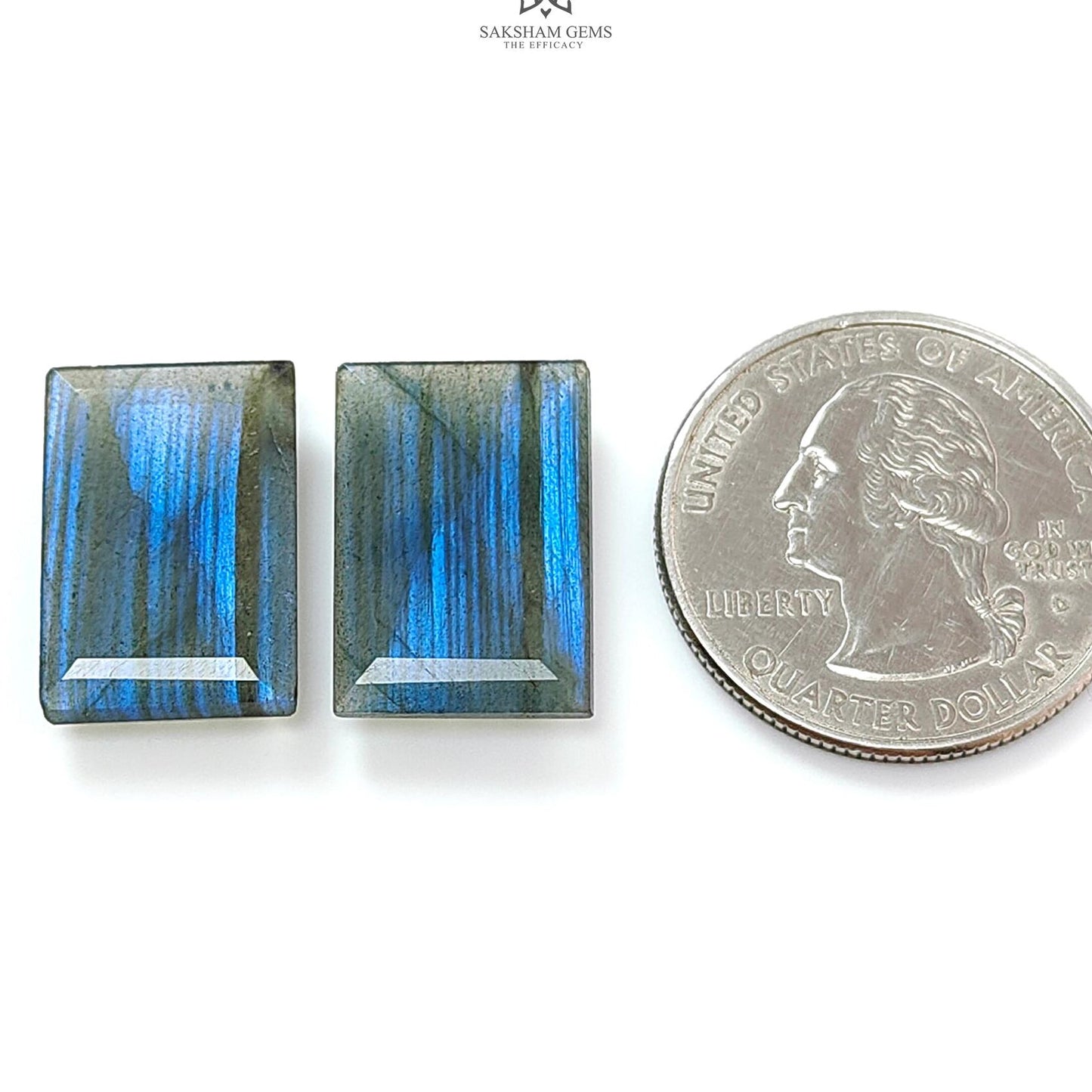 Labradorite Cabochon Fancy Cut: 17.70cts Natural Untreated Unheated Blue Labradorite Baguette Shape 19*13mm Pair For Jewelry