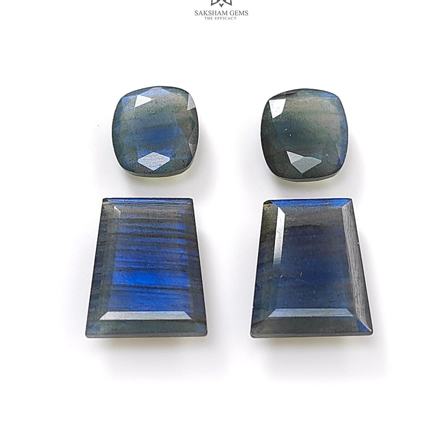 Labradorite Cabochon Fancy Cut: 27.00cts Natural Untreated Unheated Blue Labradorite Trapezium Cushion Shape 12*10mm - 18*13mm 4pcs Set