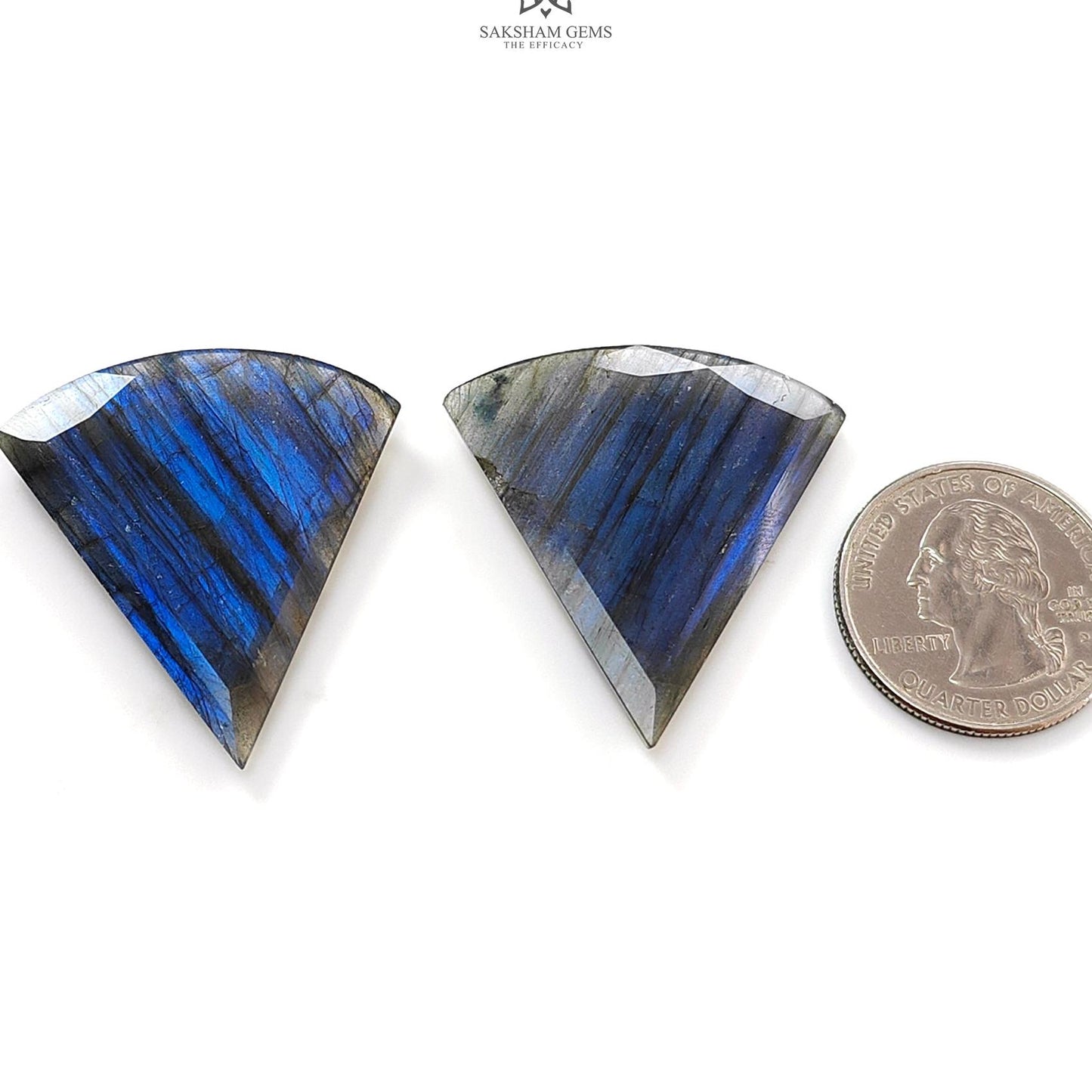Labradorite Cabochon Fancy Cut: 61.30cts Natural Untreated Unheated Blue Labradorite Triangle Shape 37*34mm Pair For Jewelry