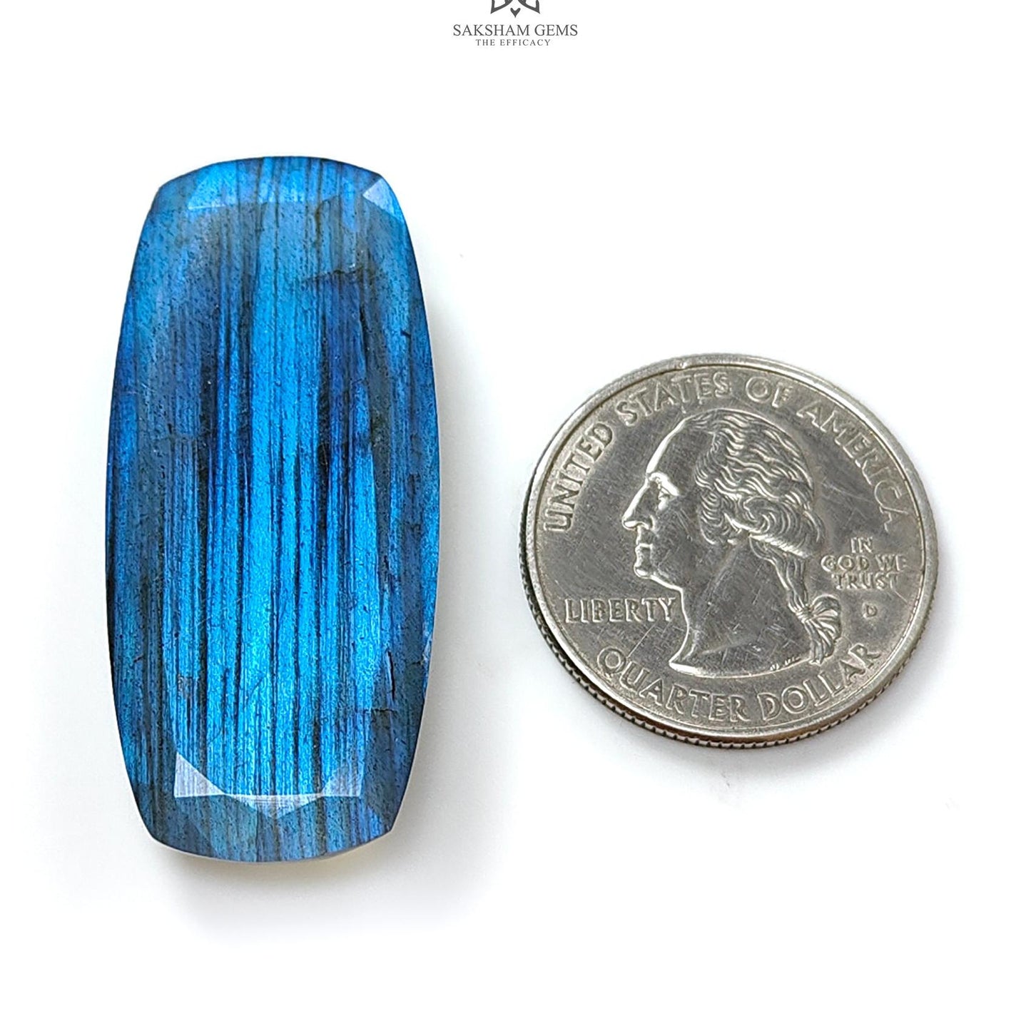Labradorite Cabochon Fancy Cut: 50.70cts Natural Untreated Unheated Blue Labradorite Baguette Shape 1pc For Jewelry 42*19mm