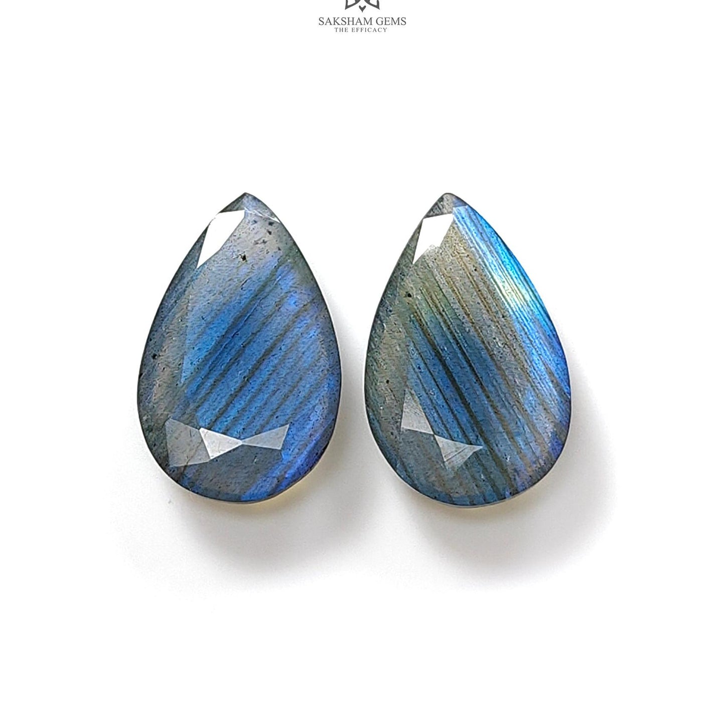 Labradorite Cabochon Fancy Cut: 14.10cts Natural Untreated Unheated Blue Labradorite Pear Shape 20*12mm Pair For Jewelry