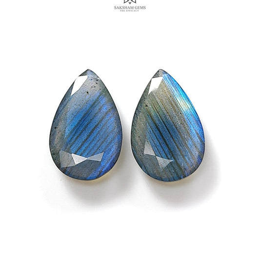 Labradorite Cabochon Fancy Cut: 14.10cts Natural Untreated Unheated Blue Labradorite Pear Shape 20*12mm Pair For Jewelry