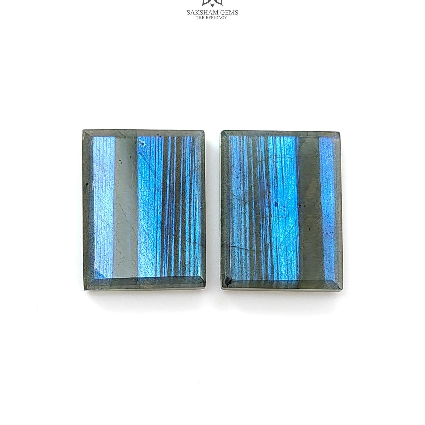 Rainbow Flashing Labradorite Gemstone Flat Slices: Natural Untreated Blue Labradorite Baguette & Oval Shape Pair For Jewelry