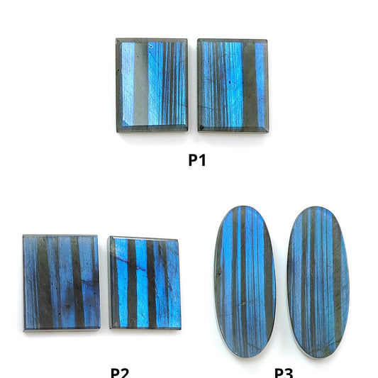 Rainbow Flashing Labradorite Gemstone Flat Slices: Natural Untreated Blue Labradorite Baguette & Oval Shape Pair For Jewelry