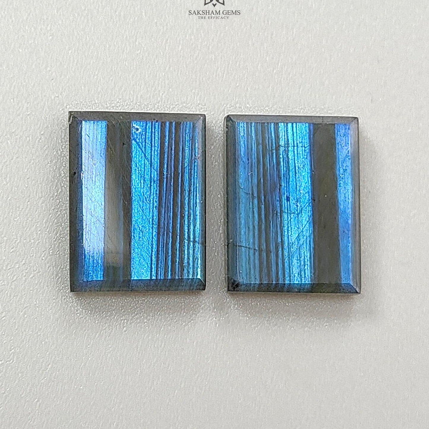 Rainbow Flashing Labradorite Gemstone Flat Slices: Natural Untreated Blue Labradorite Baguette & Oval Shape Pair For Jewelry
