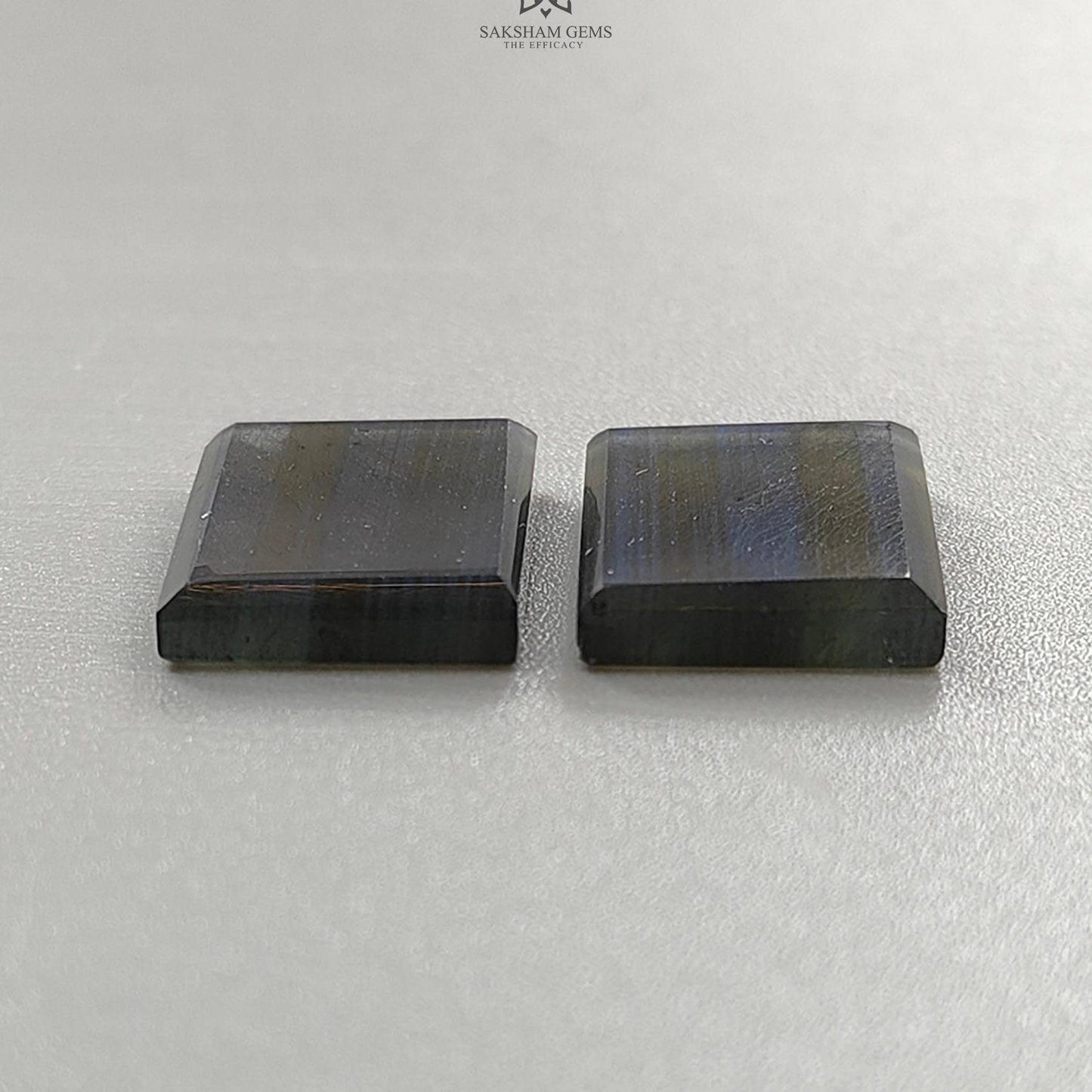 Rainbow Flashing Labradorite Gemstone Flat Slices: Natural Untreated Blue Labradorite Baguette & Oval Shape Pair For Jewelry