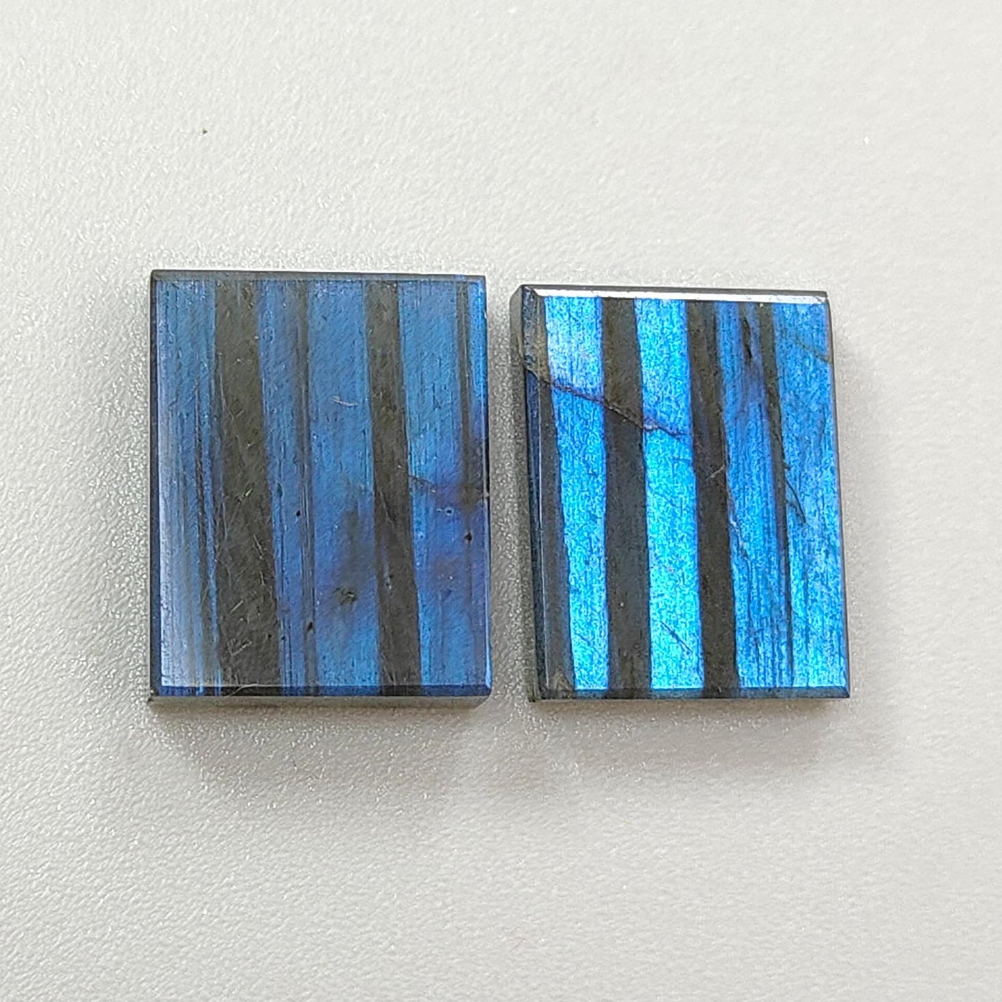 Rainbow Flashing Labradorite Gemstone Flat Slices: Natural Untreated Blue Labradorite Baguette & Oval Shape Pair For Jewelry