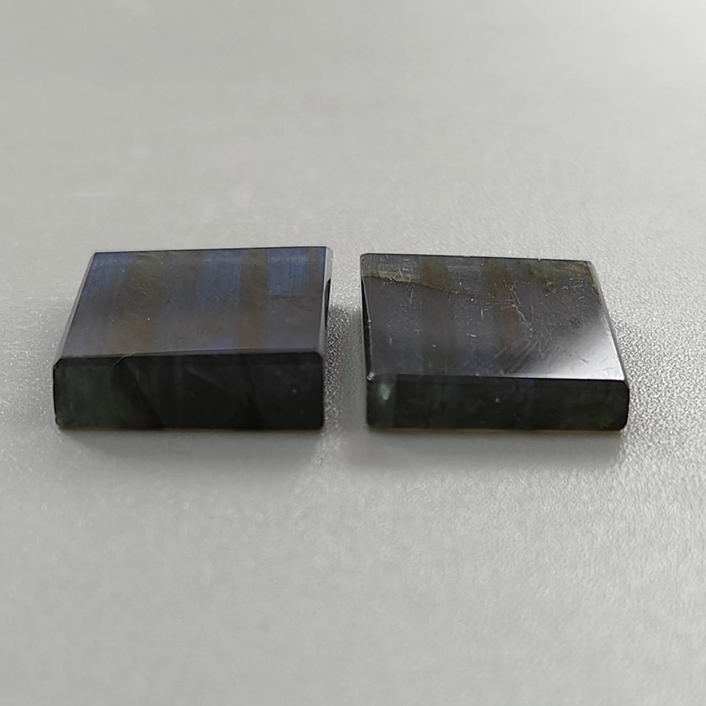 Rainbow Flashing Labradorite Gemstone Flat Slices: Natural Untreated Blue Labradorite Baguette & Oval Shape Pair For Jewelry