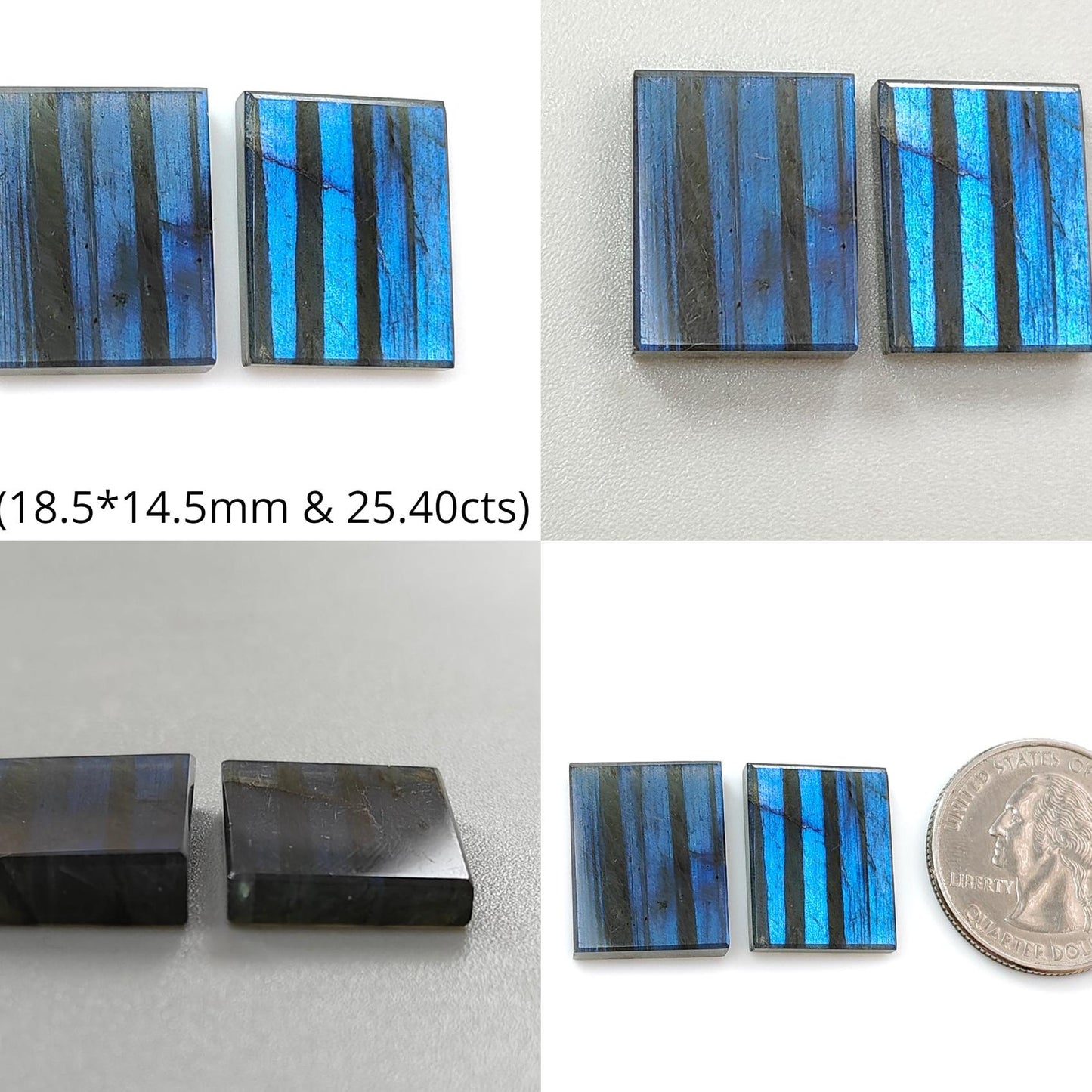 Rainbow Flashing Labradorite Gemstone Flat Slices: Natural Untreated Blue Labradorite Baguette & Oval Shape Pair For Jewelry