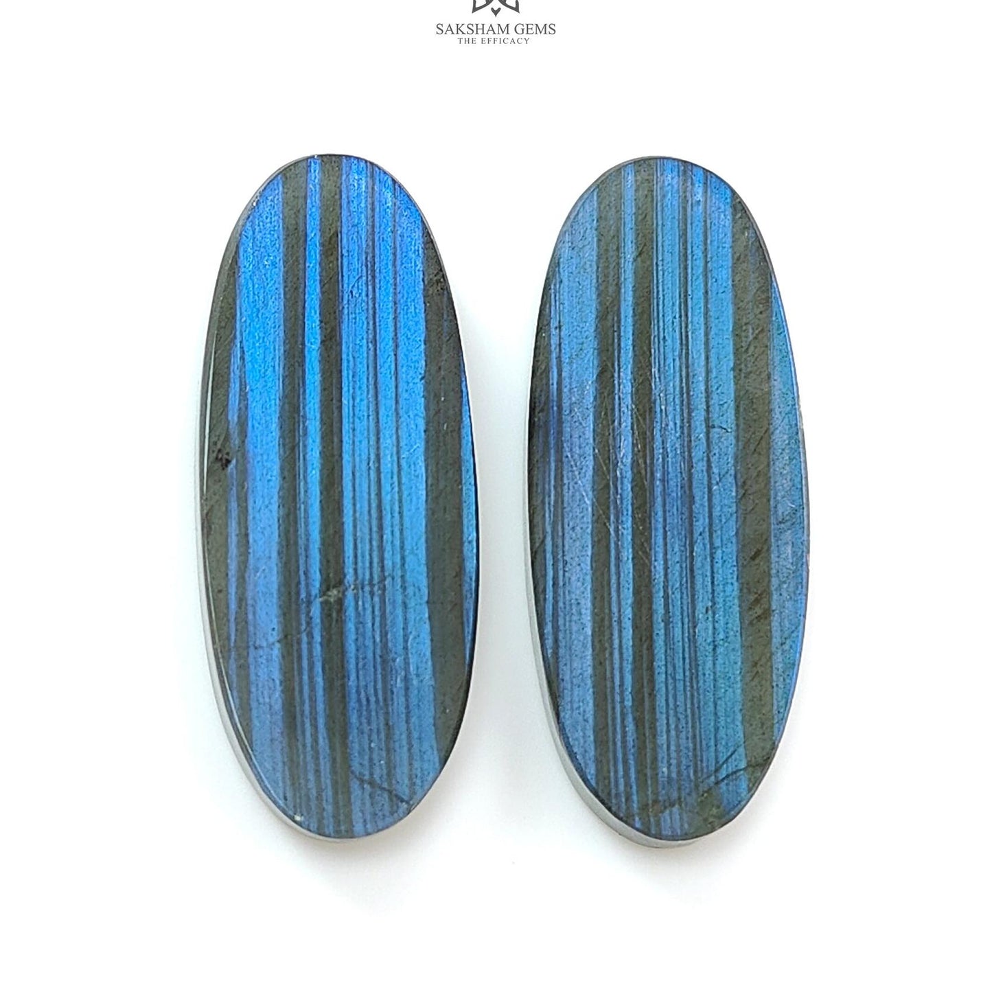 Rainbow Flashing Labradorite Gemstone Flat Slices: Natural Untreated Blue Labradorite Baguette & Oval Shape Pair For Jewelry